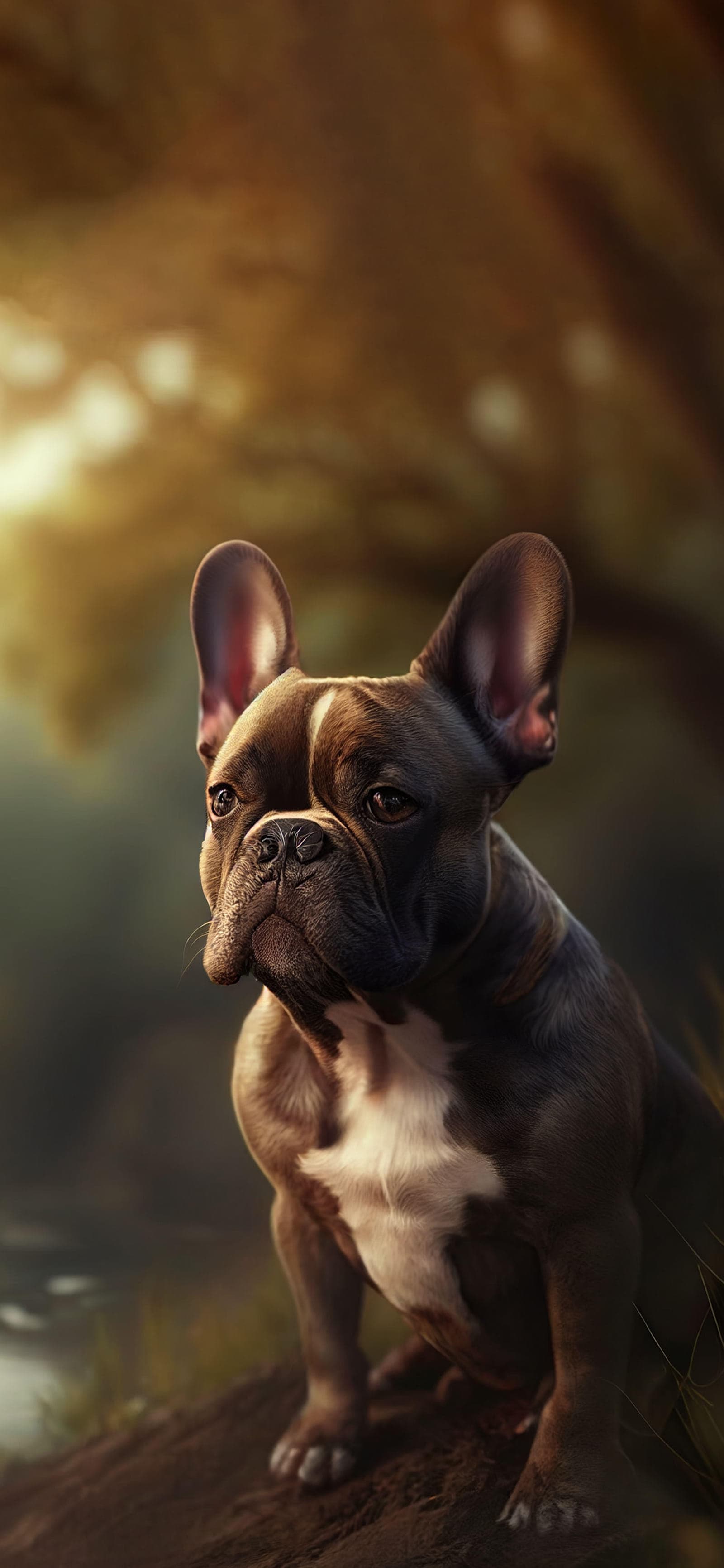 Bulldog Autumn Leaves - Pro phone wallpaper