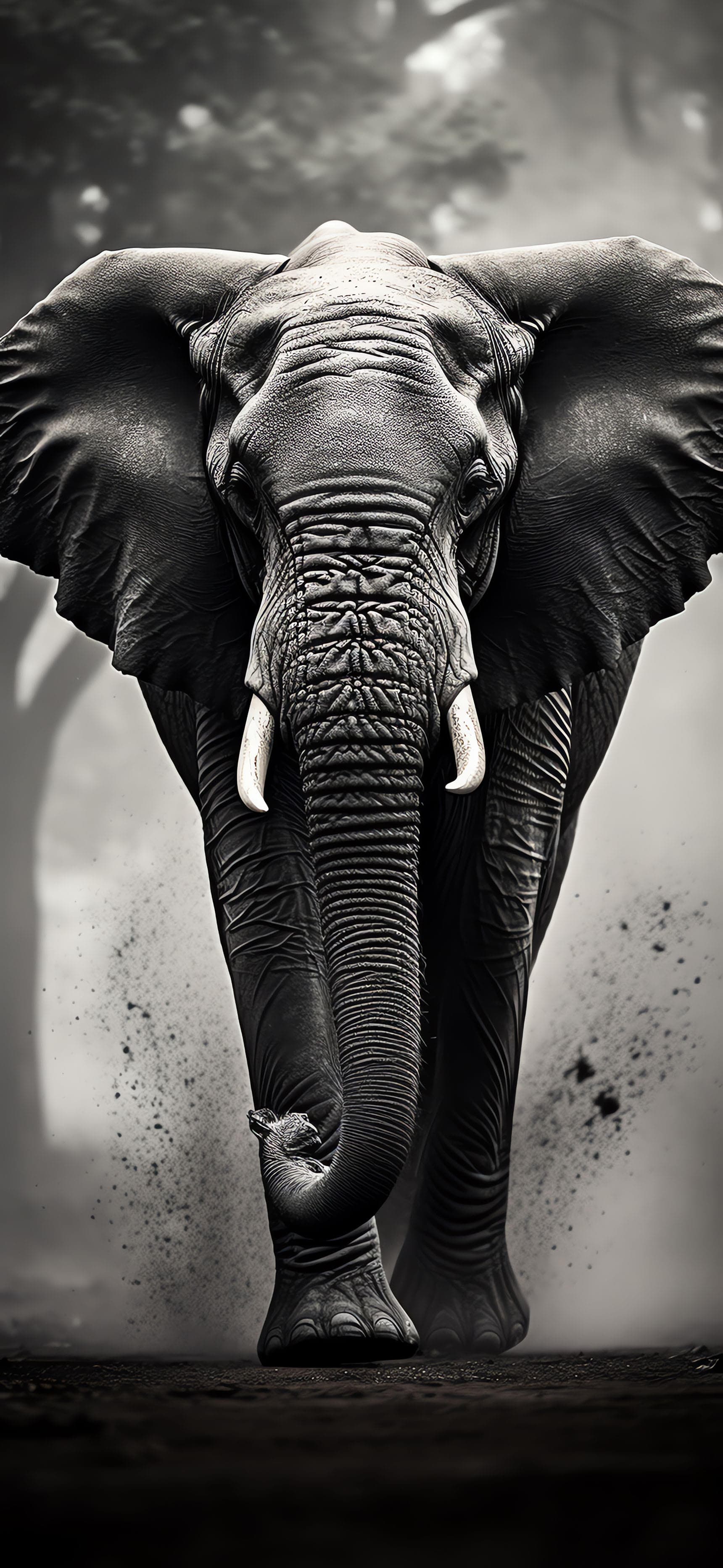 Monochrome Elephant Stroll - Pro phone wallpaper