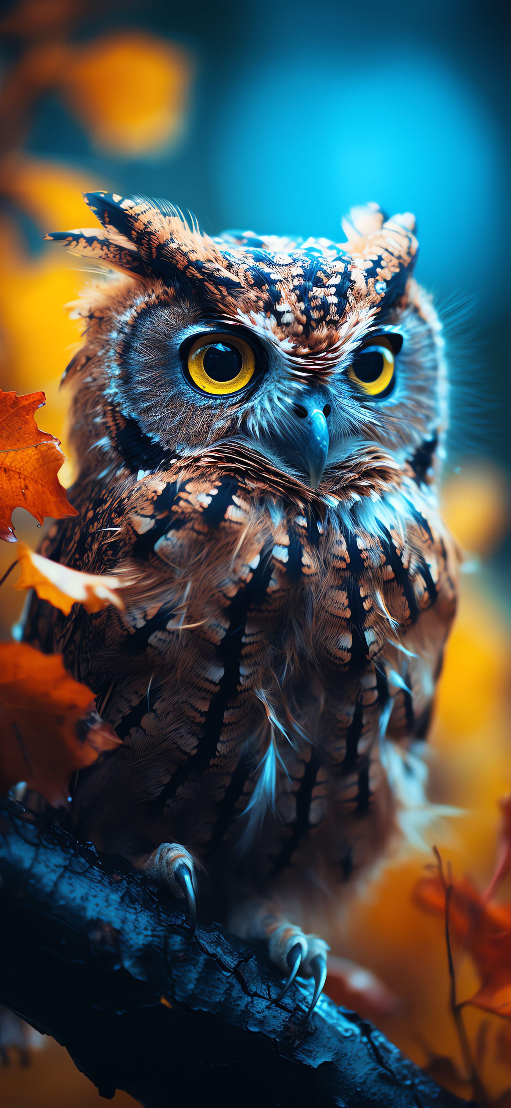 Autumn Owl Portrait - Pro phone wallpaper