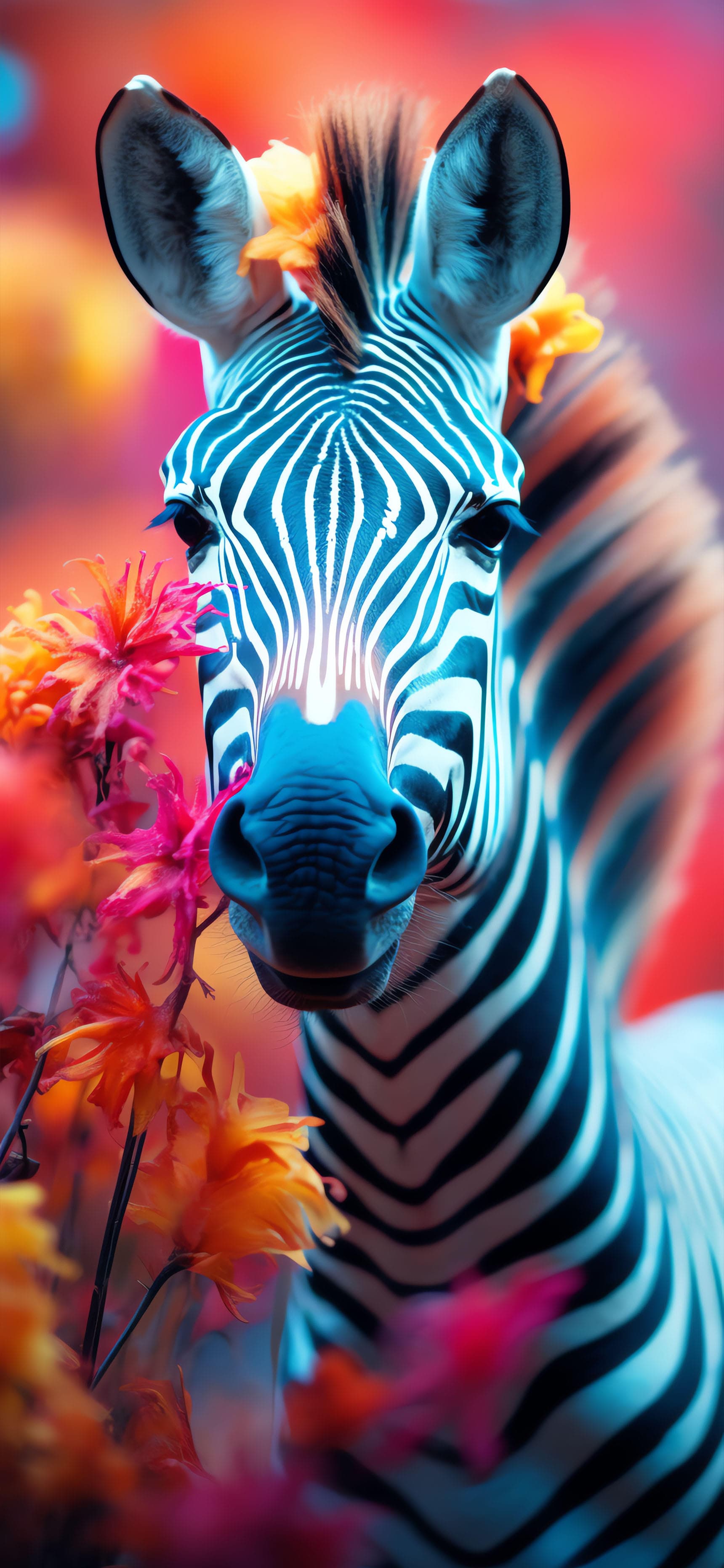 Floral Zebra Portrait - Pro phone wallpaper