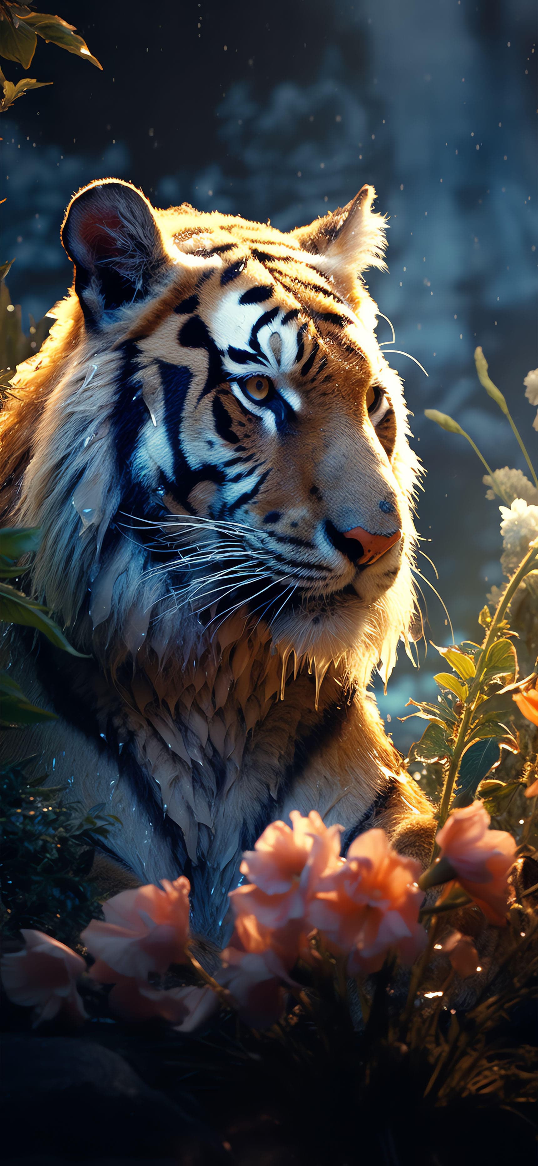 Tiger Floral Gaze - Pro phone wallpaper