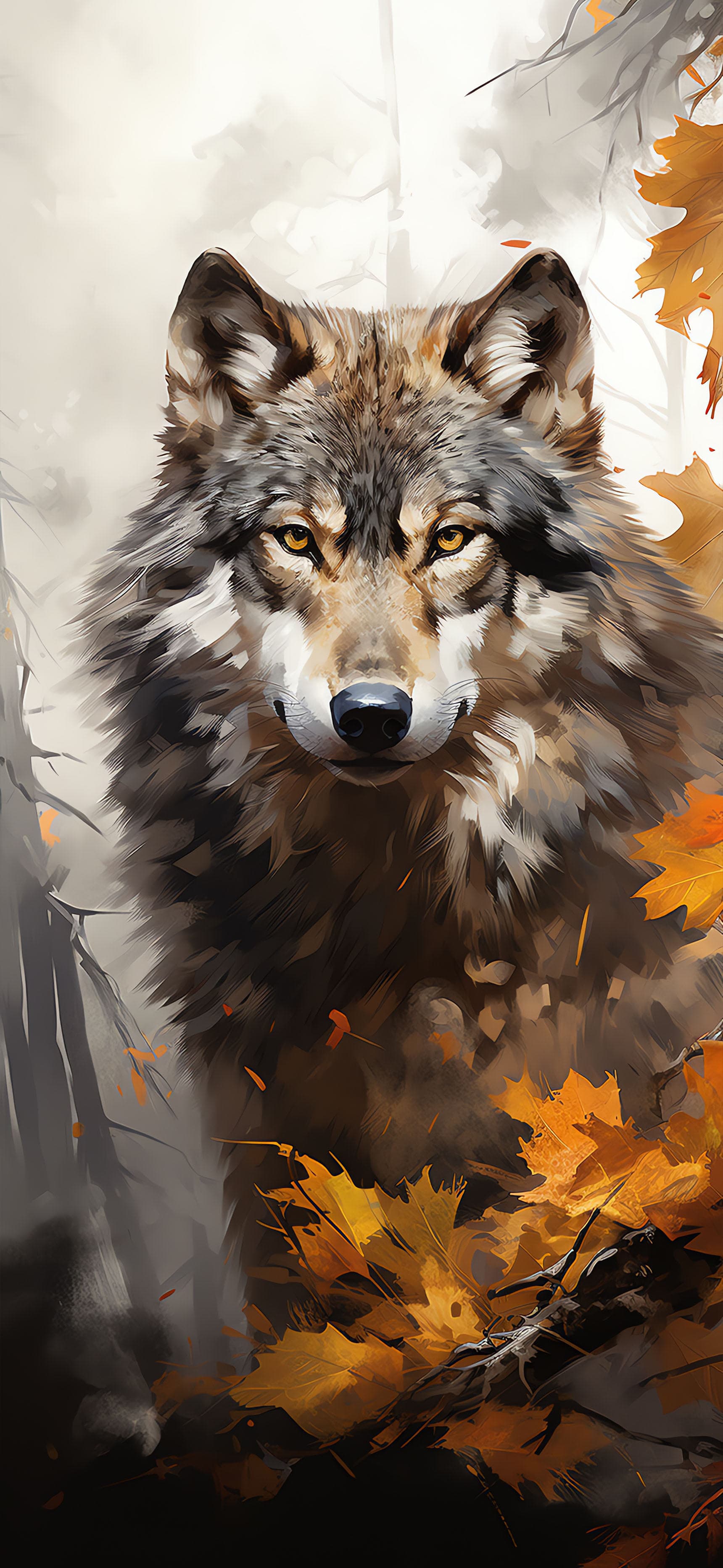 Wolf Autumn Portrait - Pro phone wallpaper