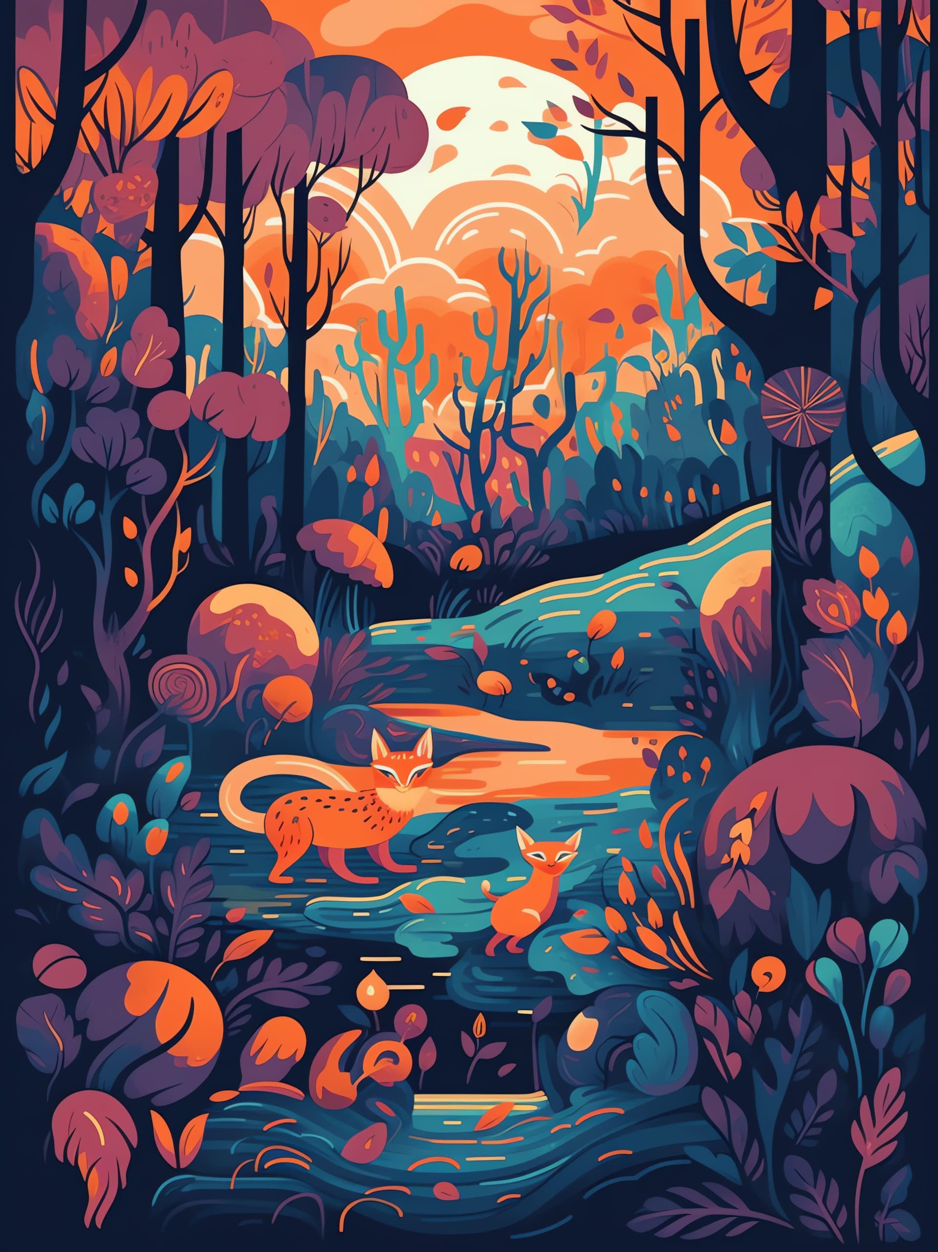 Autumn Forest Foxes - Pro phone wallpaper