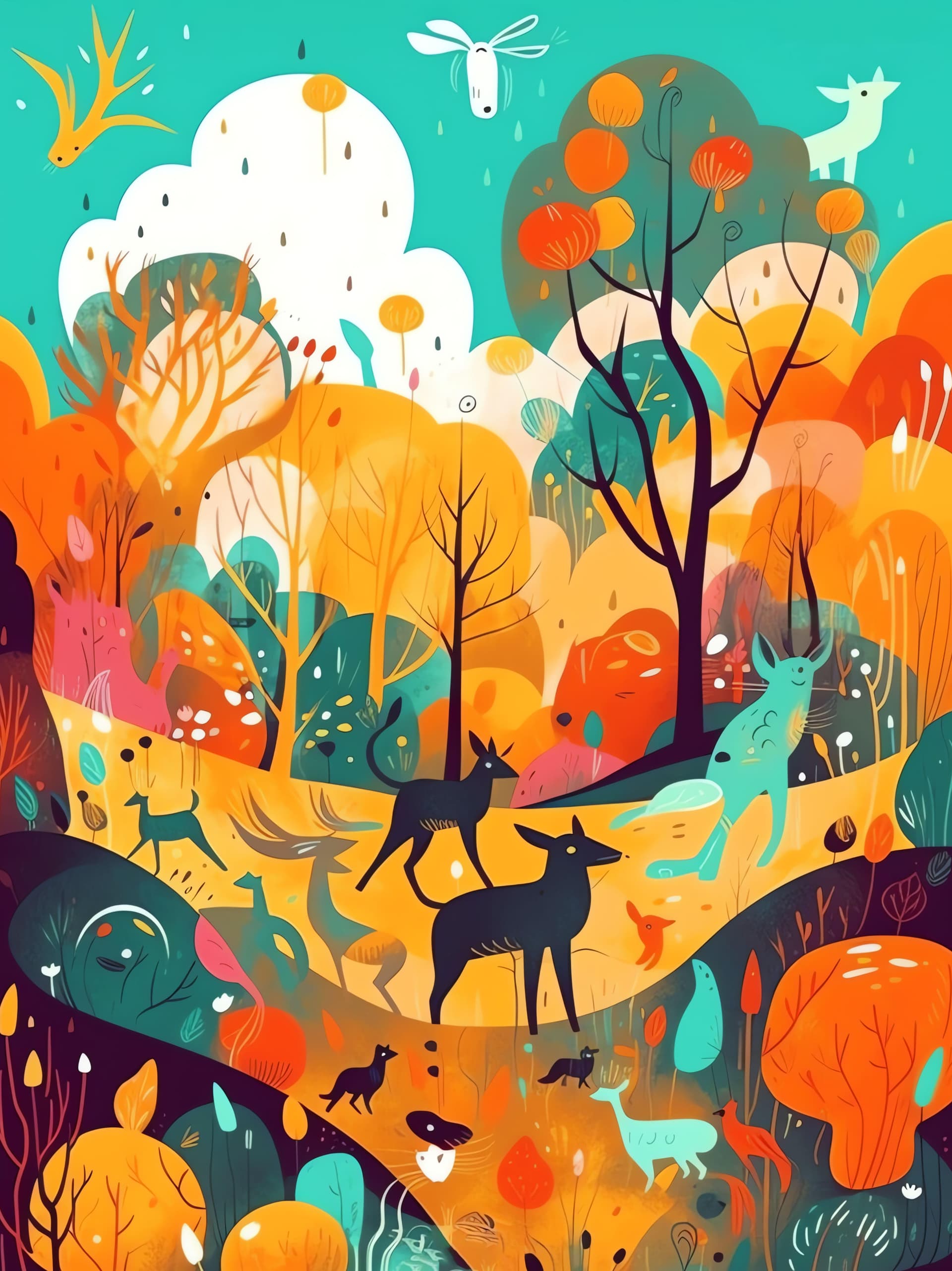 Autumn Forest Animals - Pro phone wallpaper
