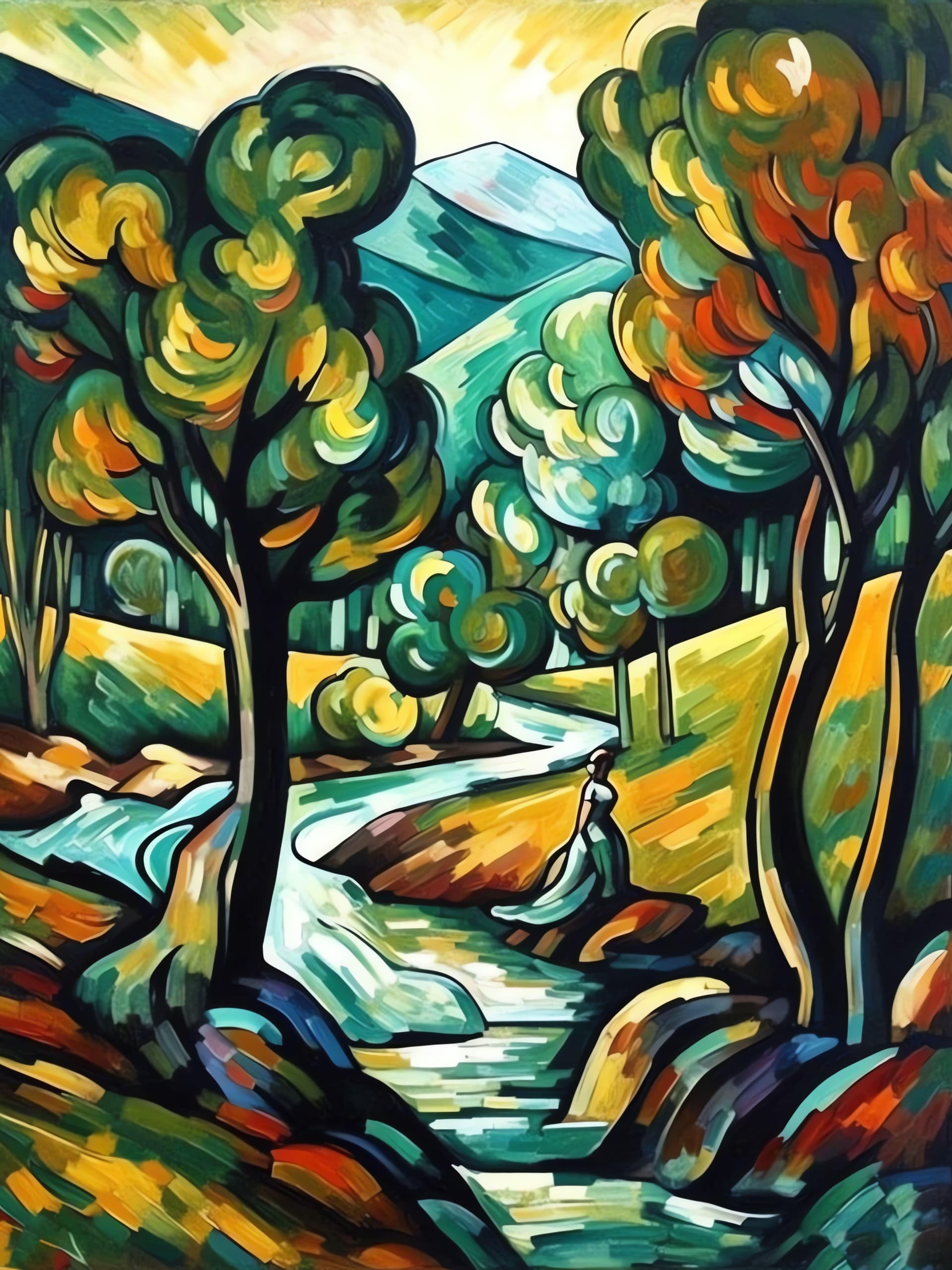 Painted Forest Stream - Pro phone wallpaper