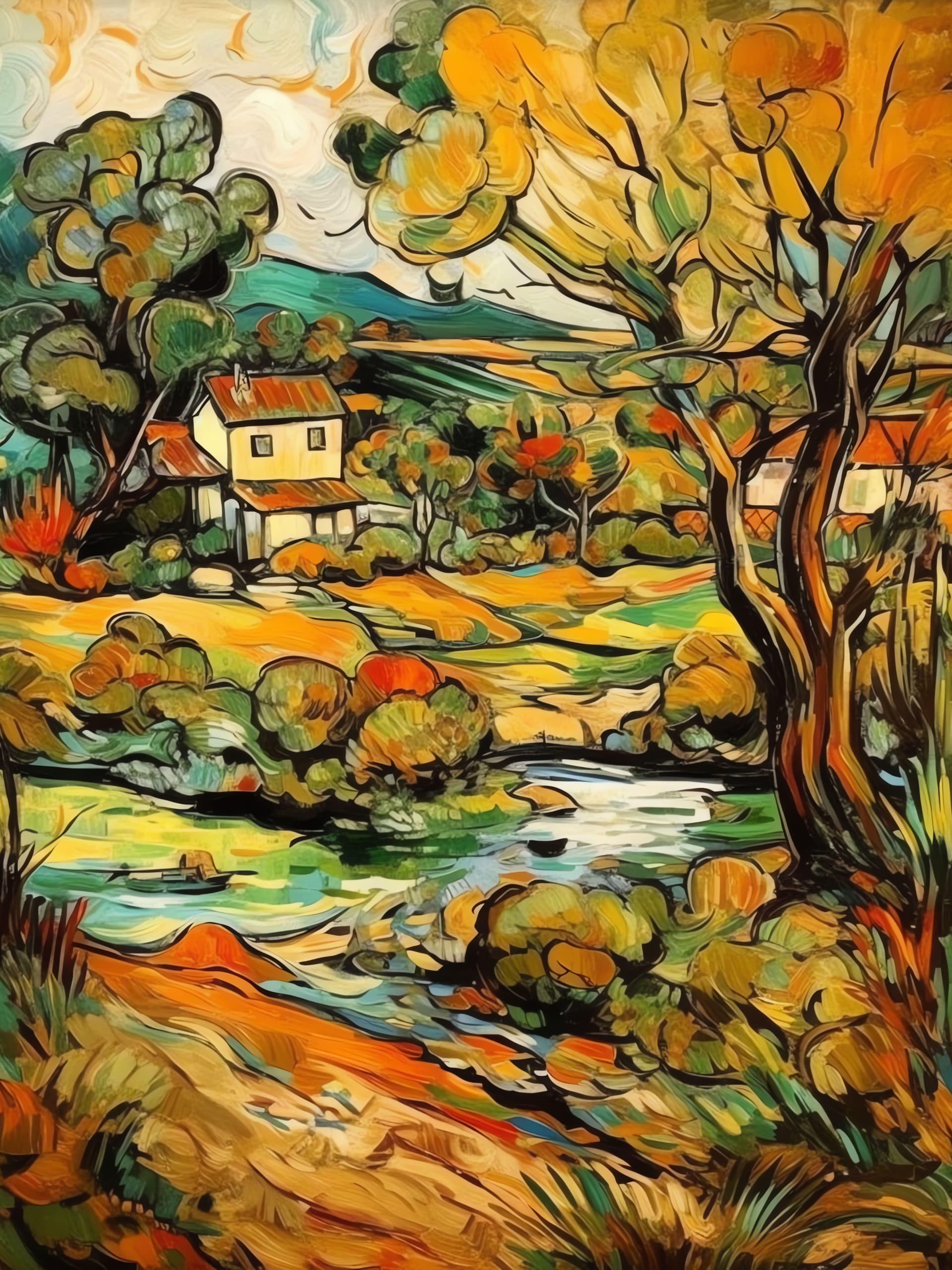 Painted Rural Landscape - Pro phone wallpaper