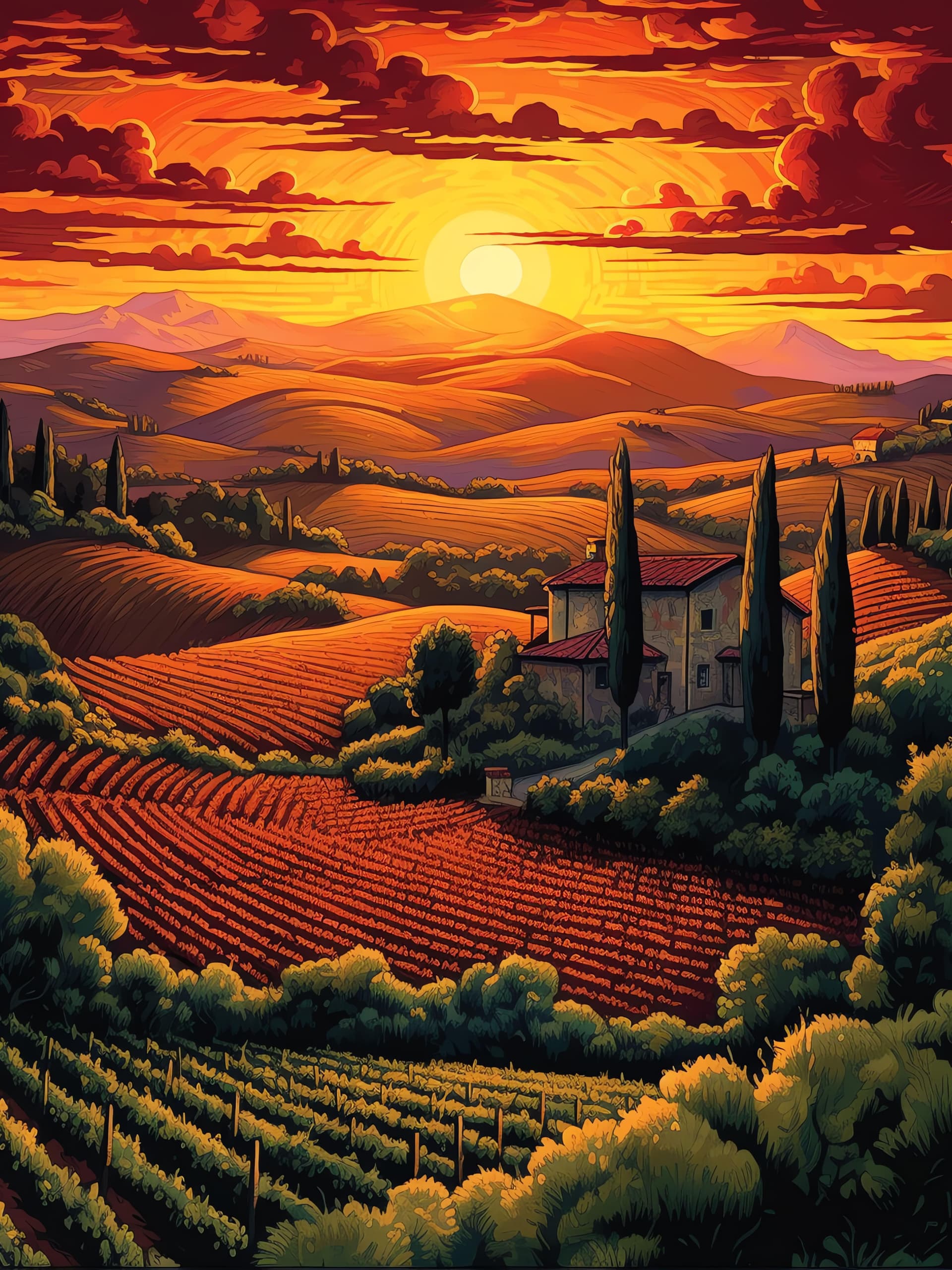 Sunset Vineyard Vista - Pro phone wallpaper
