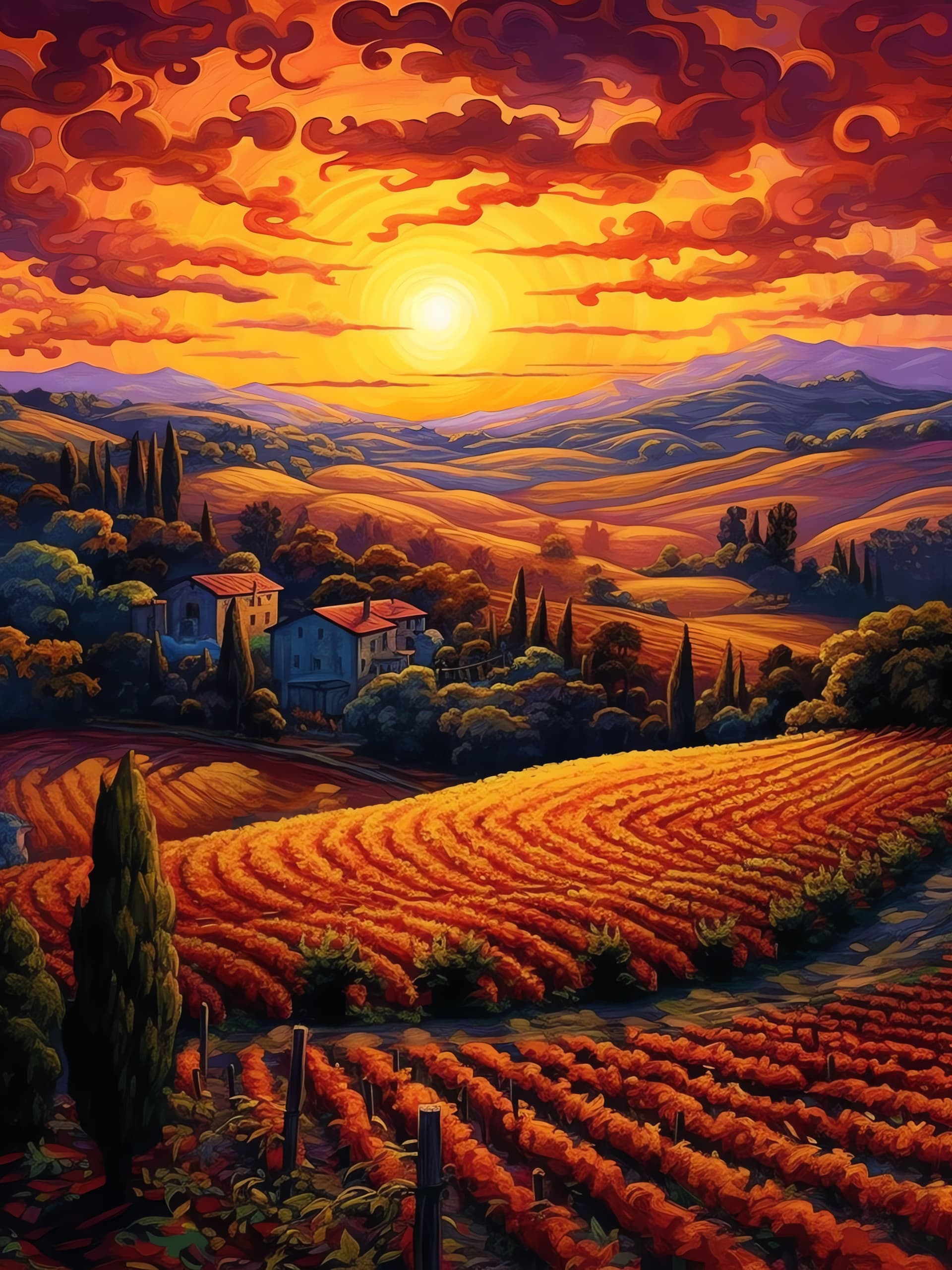 Golden Vineyard Sunset - Pro phone wallpaper