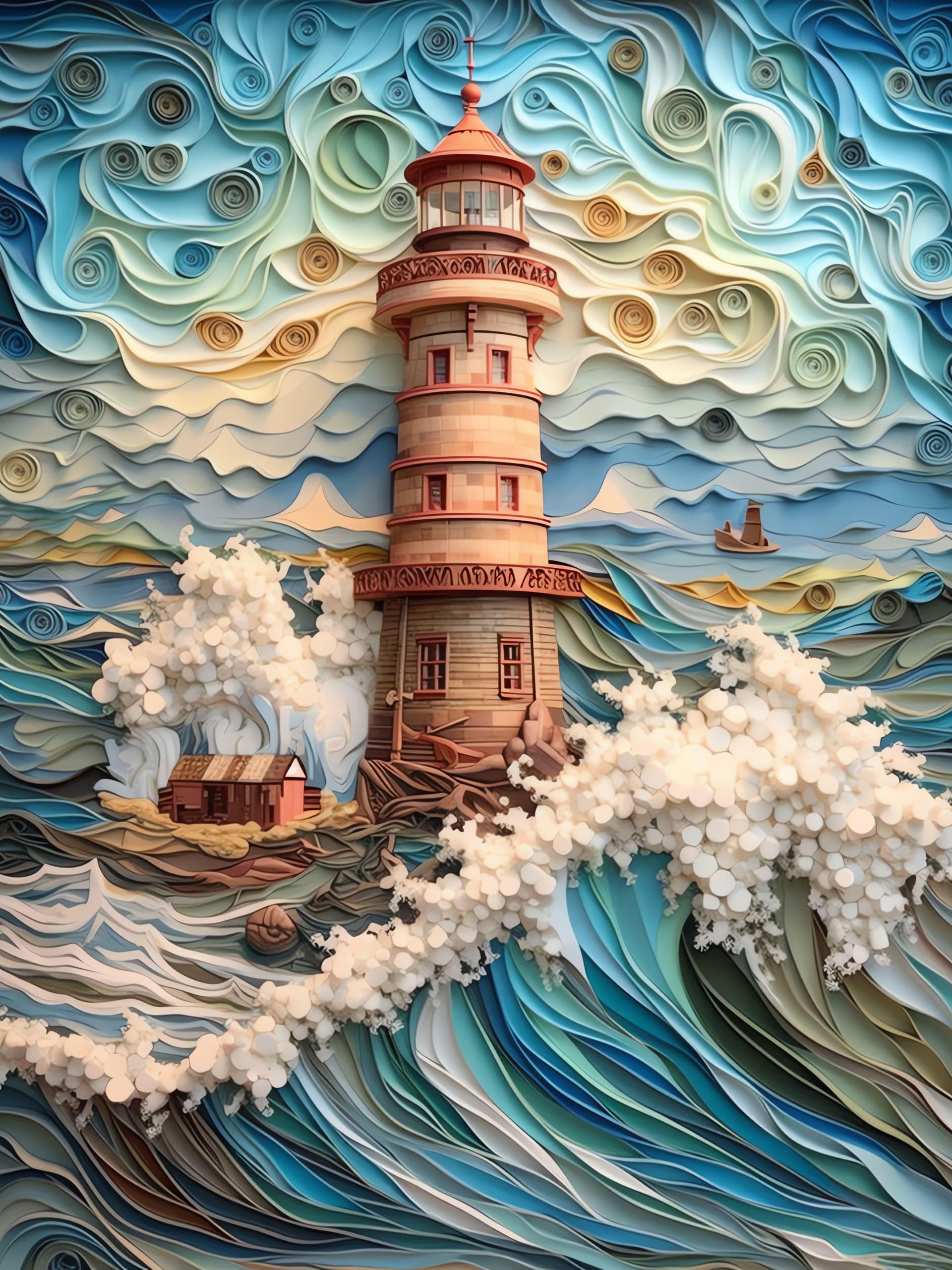 Paper Wave Lighthouse - Pro phone wallpaper