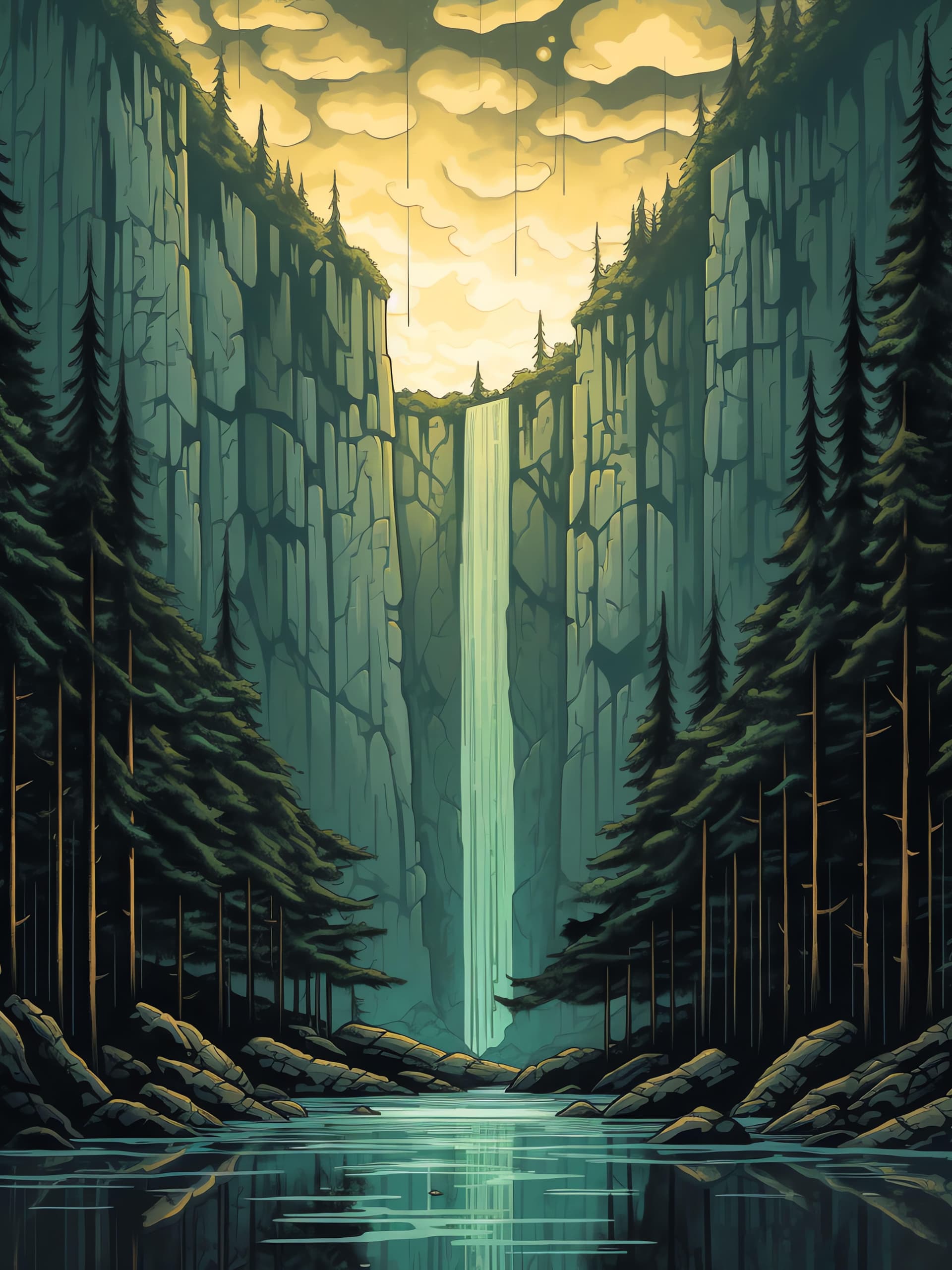 Waterfall Forest Vista - Pro phone wallpaper