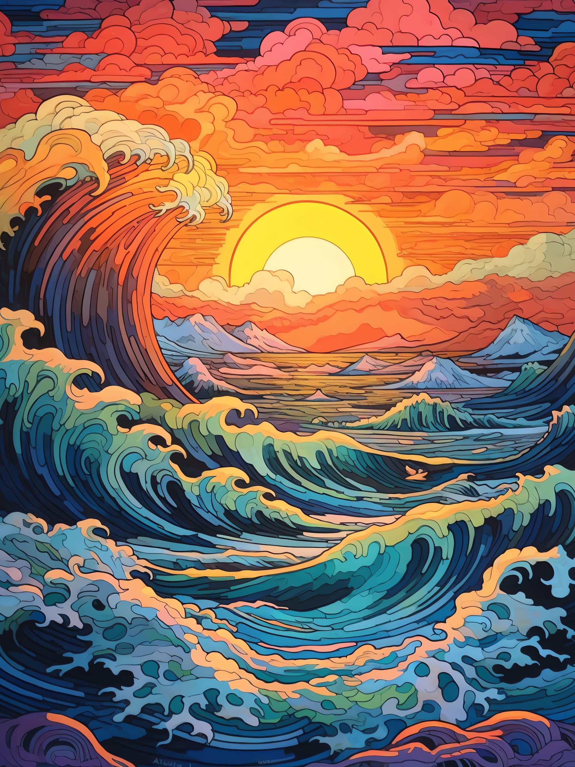 Oceanic Sunset Art - Pro phone wallpaper