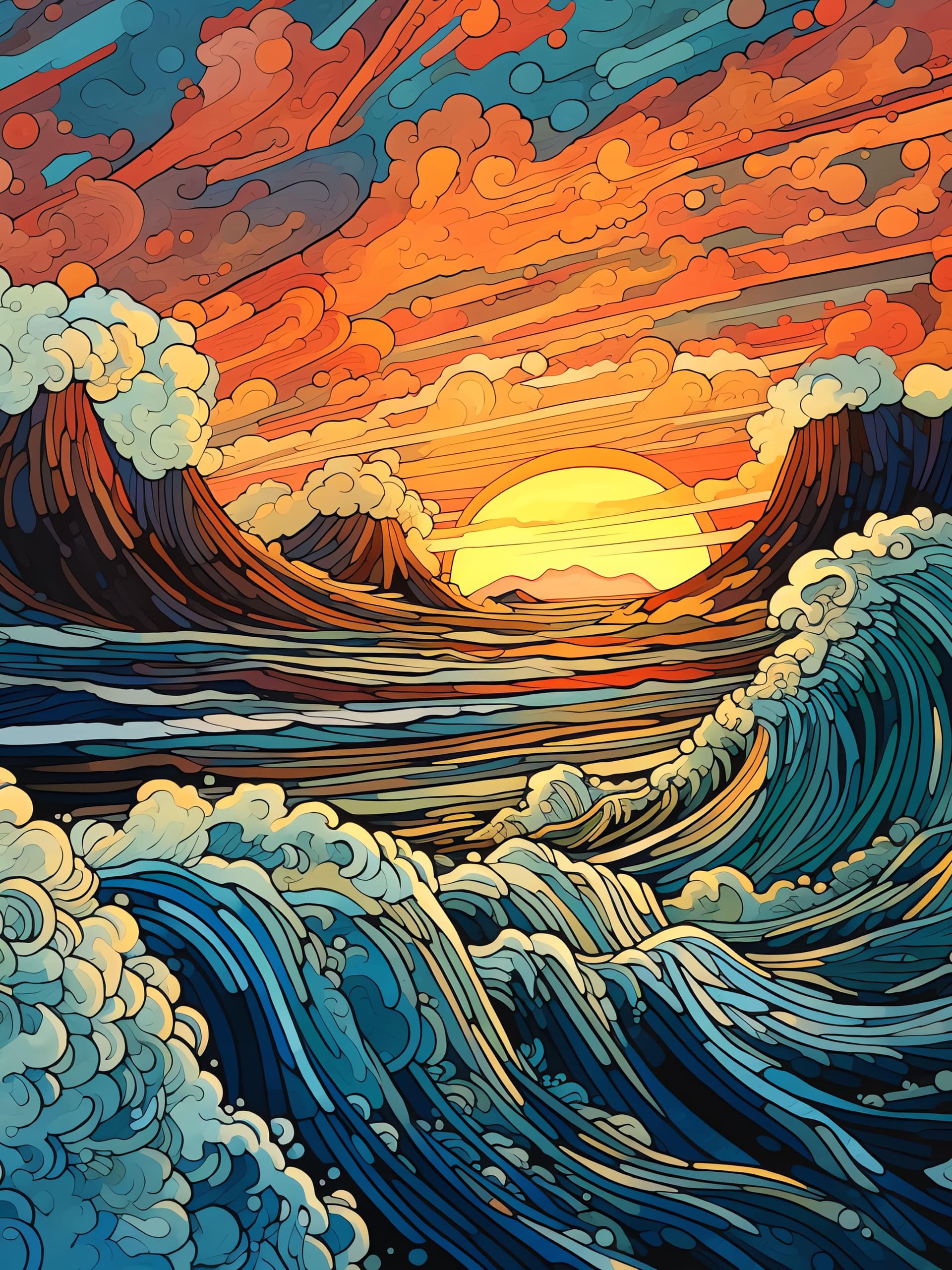 Ocean Sunset Waves - Pro phone wallpaper