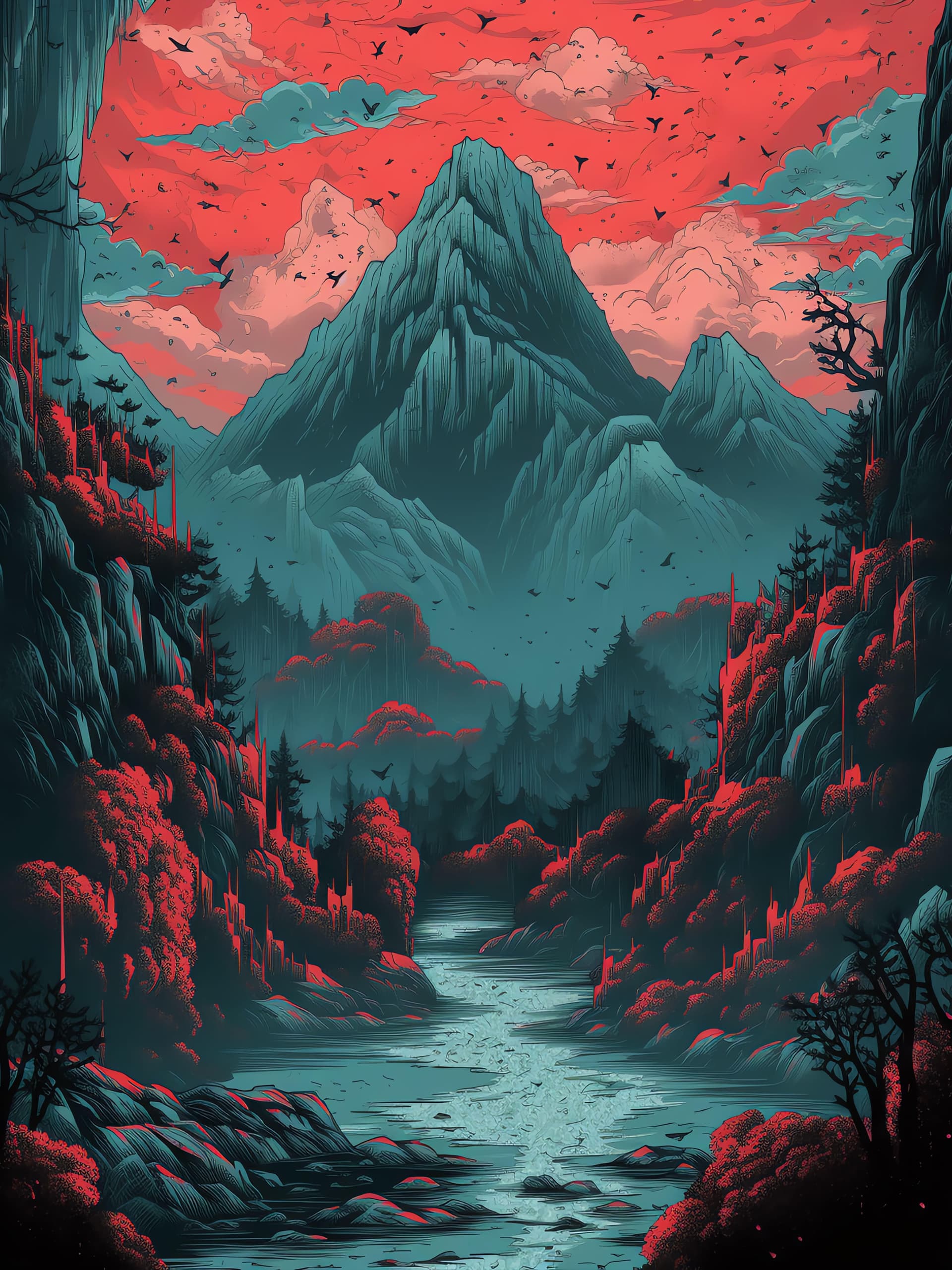 Mountain Raven Landscape - Pro phone wallpaper