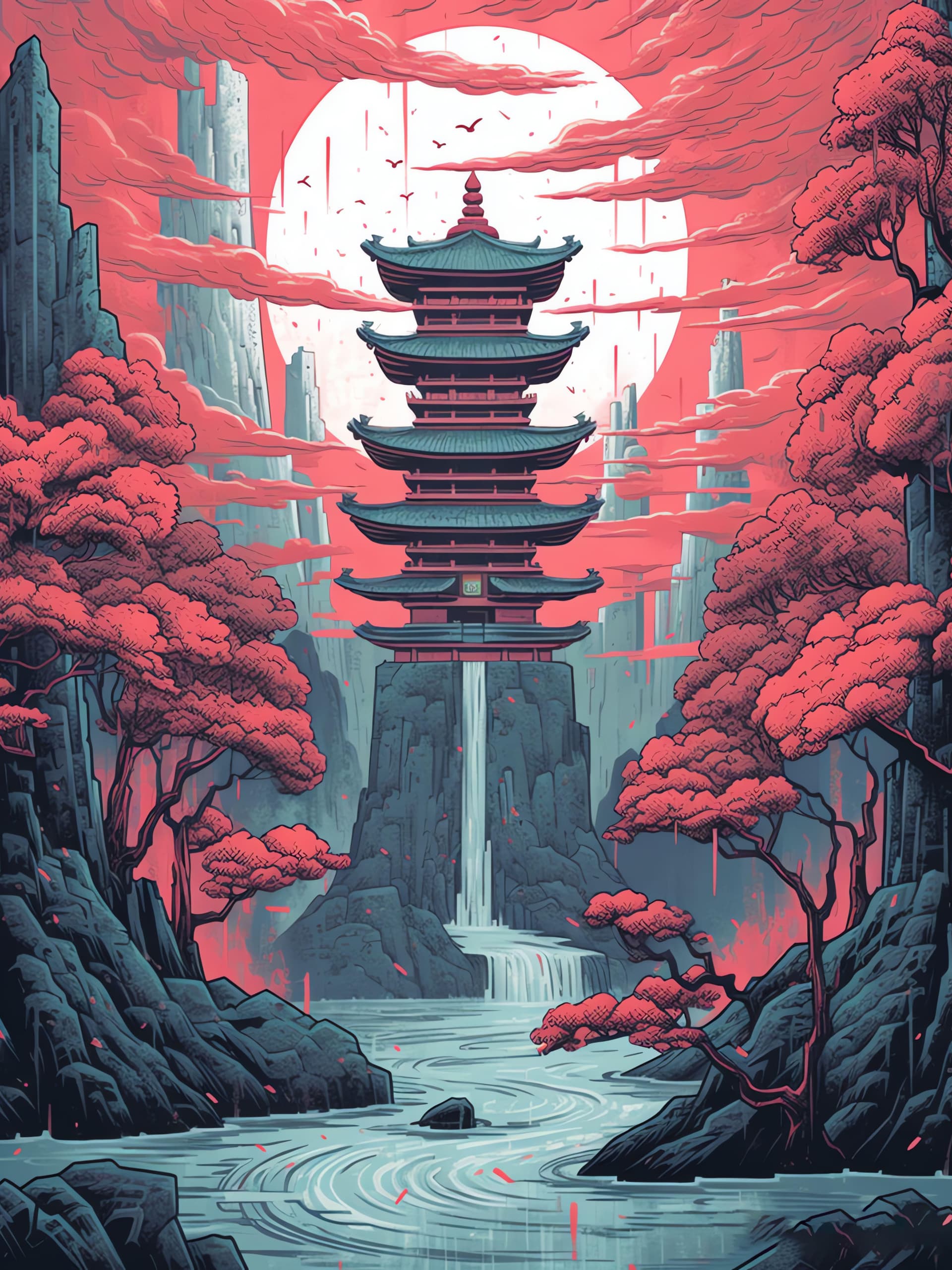 Pagoda Serenity Scene - Pro phone wallpaper
