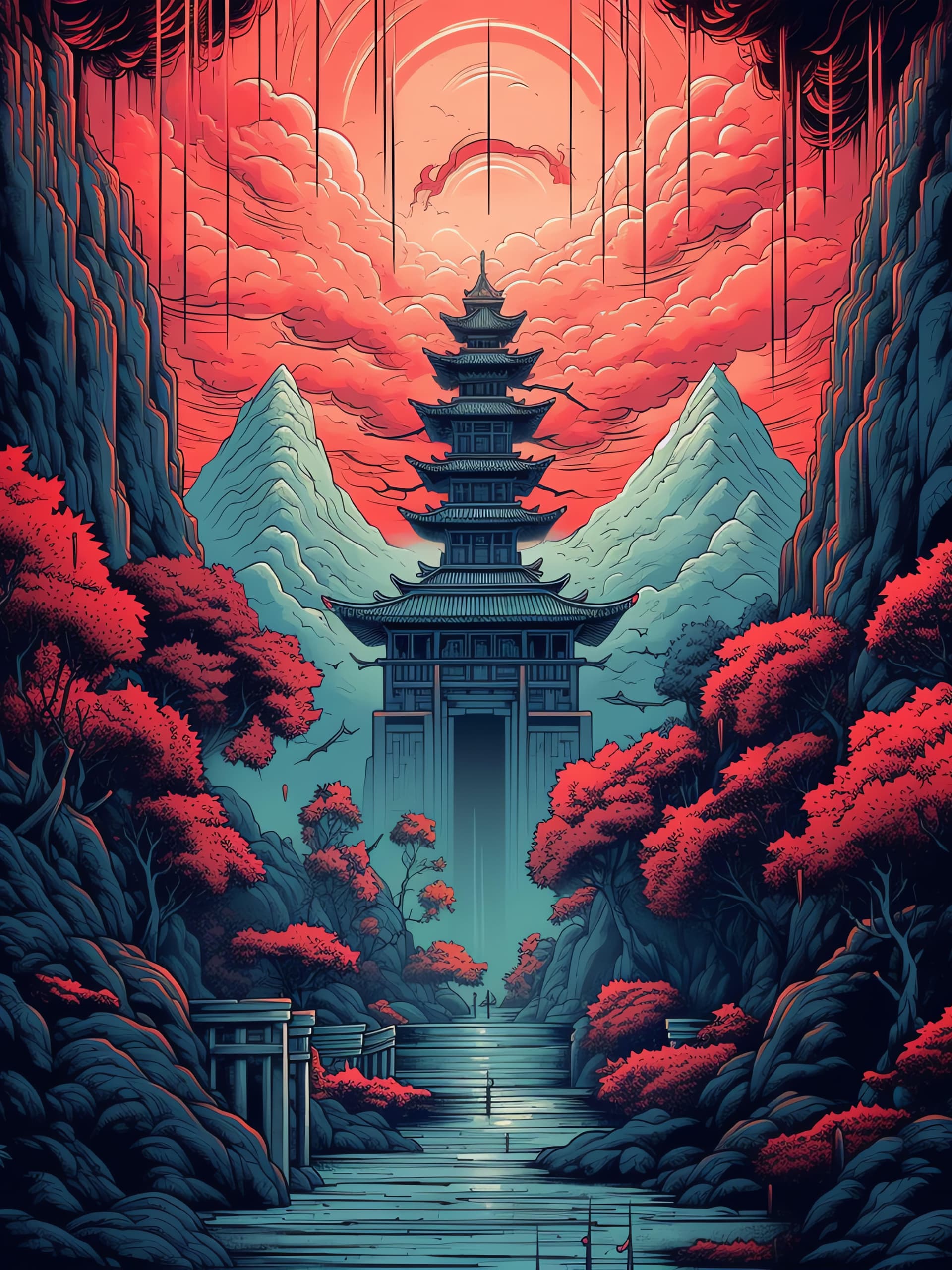 Crimson Pagoda Vista - Pro phone wallpaper