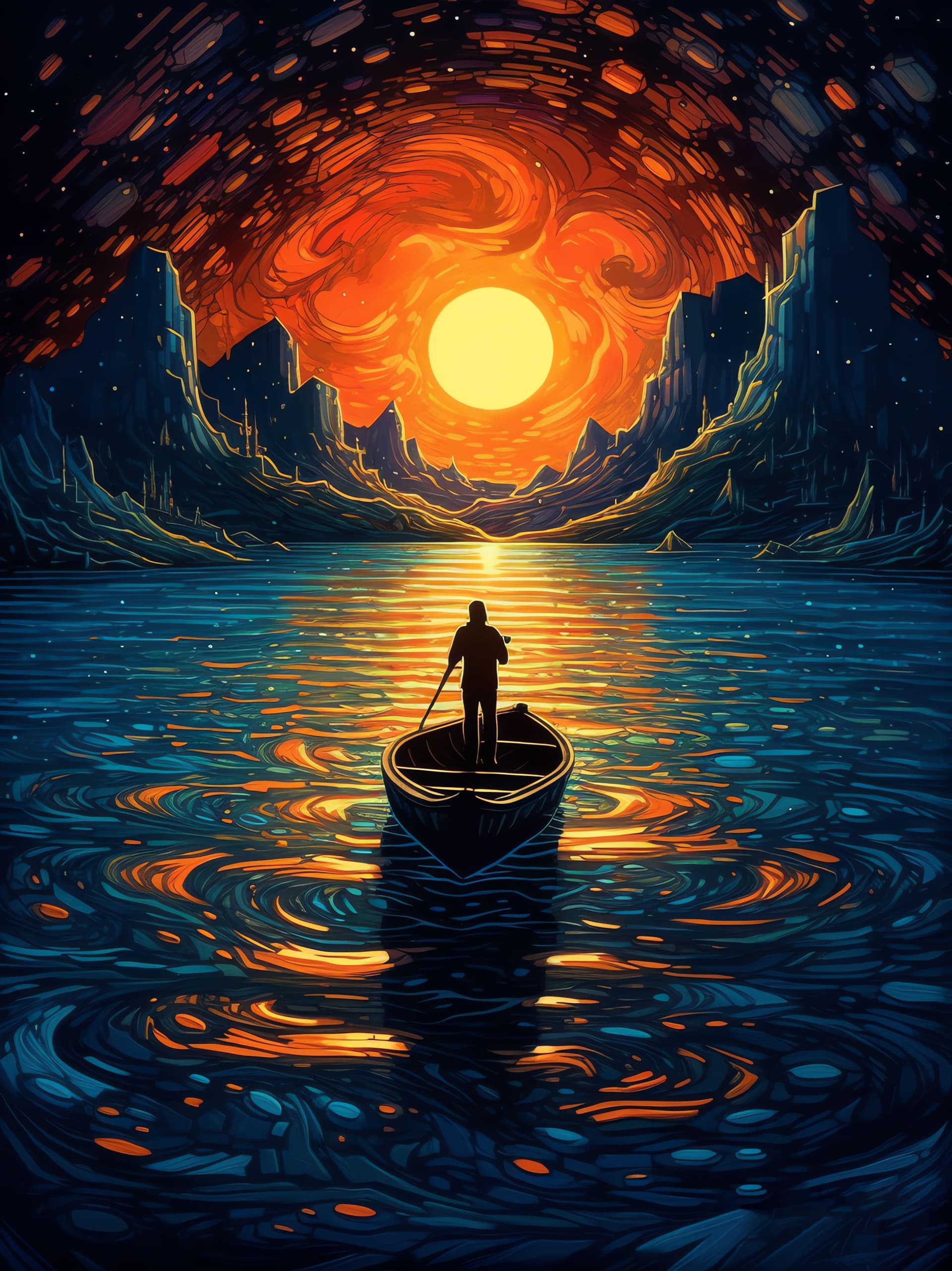 Cosmic Rowboating Silhouette - Pro phone wallpaper