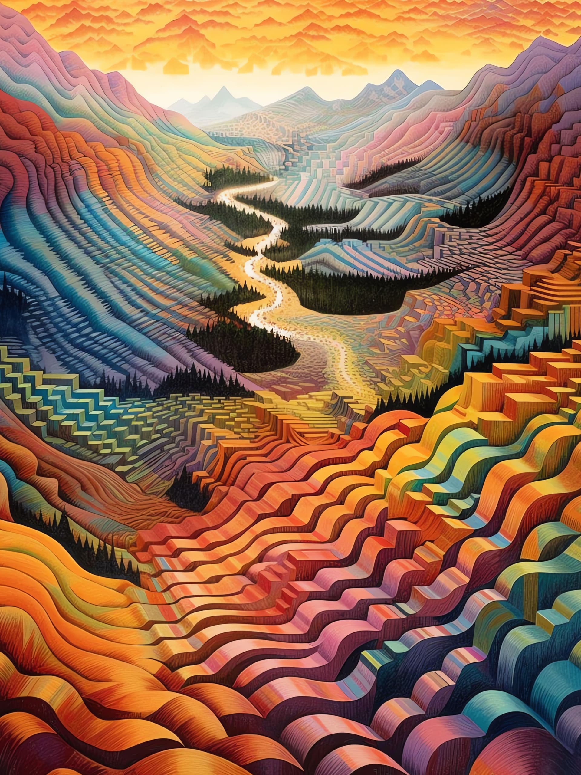 Terraced Valley Art - Pro phone wallpaper