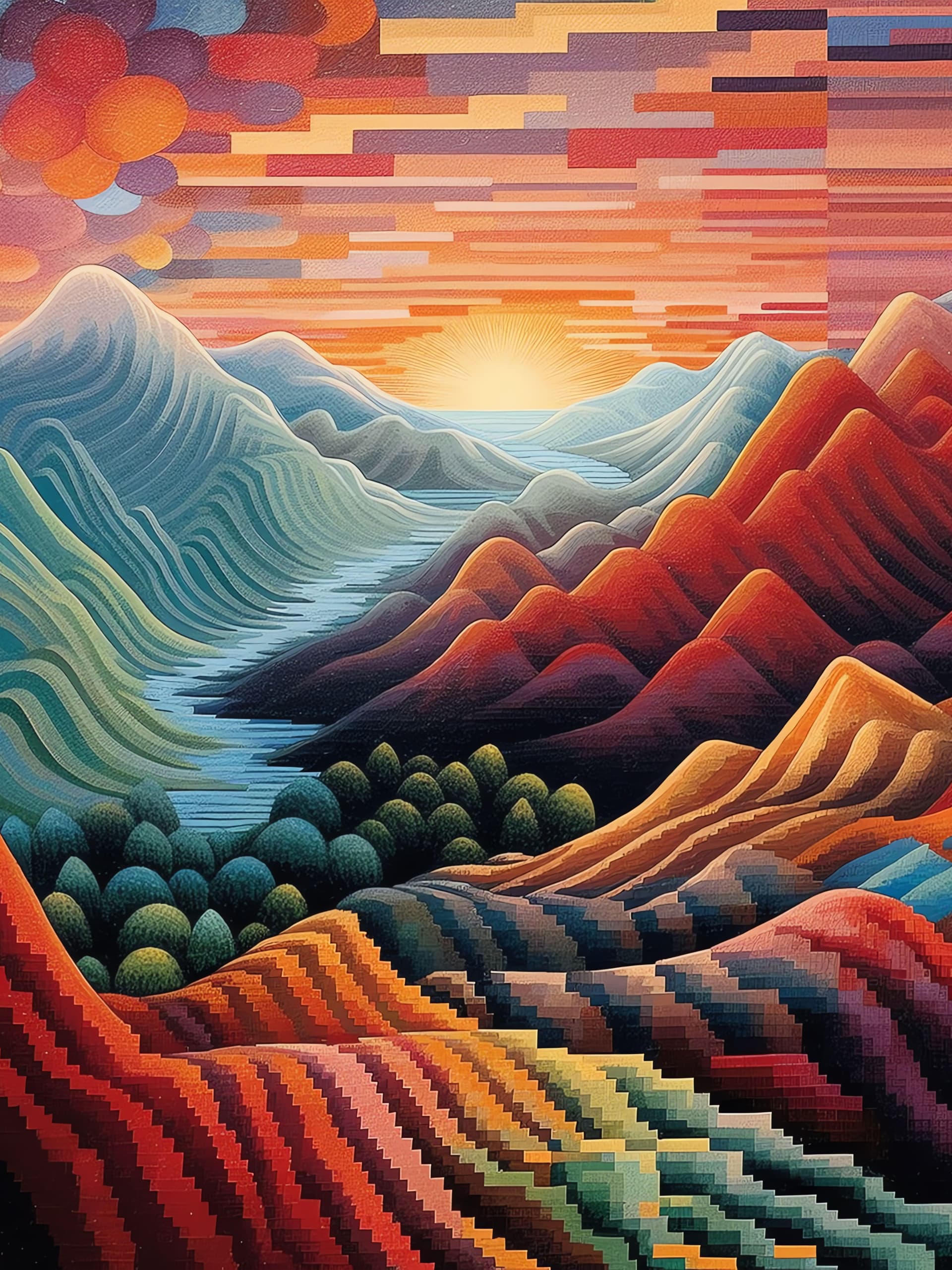 Pixelated Mountain Vista - Pro phone wallpaper