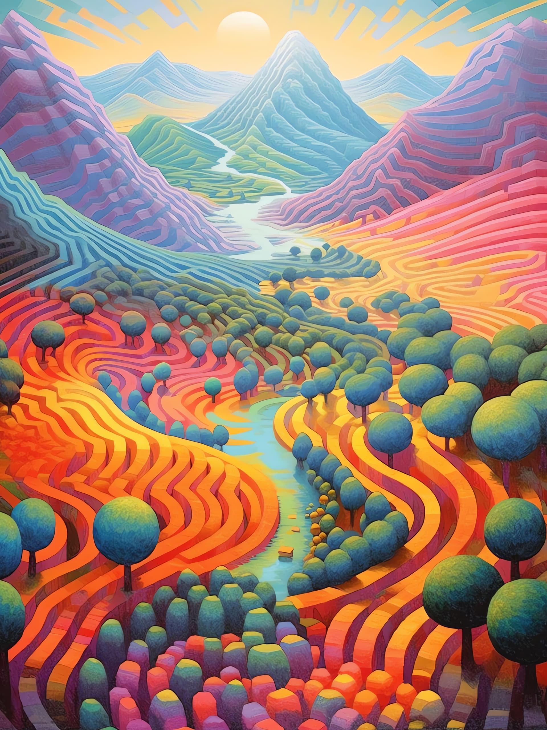 Pastel Mountain River - Pro phone wallpaper
