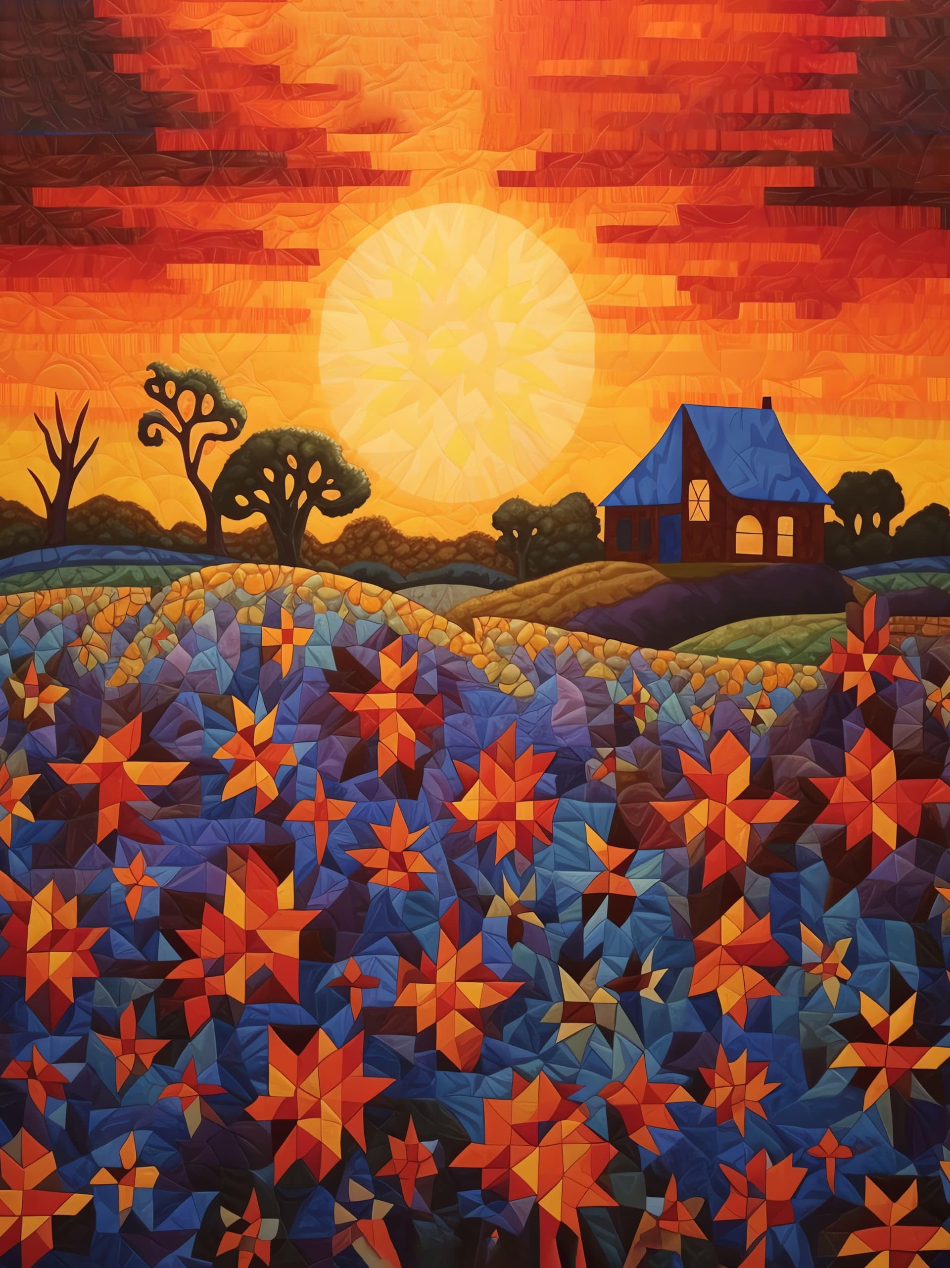 Patchwork Sunset Field - Pro phone wallpaper