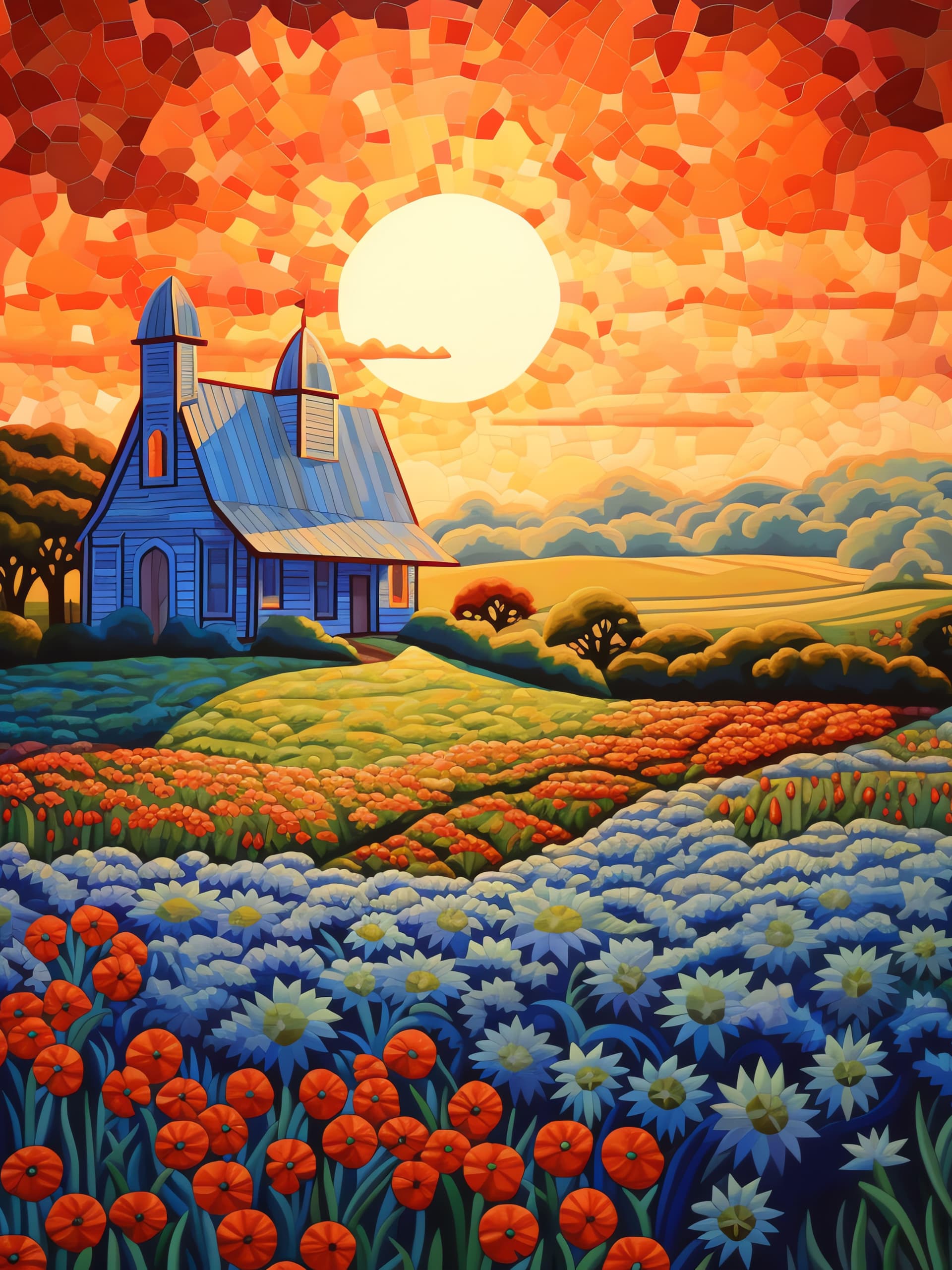 Floral Church Sunset - Pro phone wallpaper