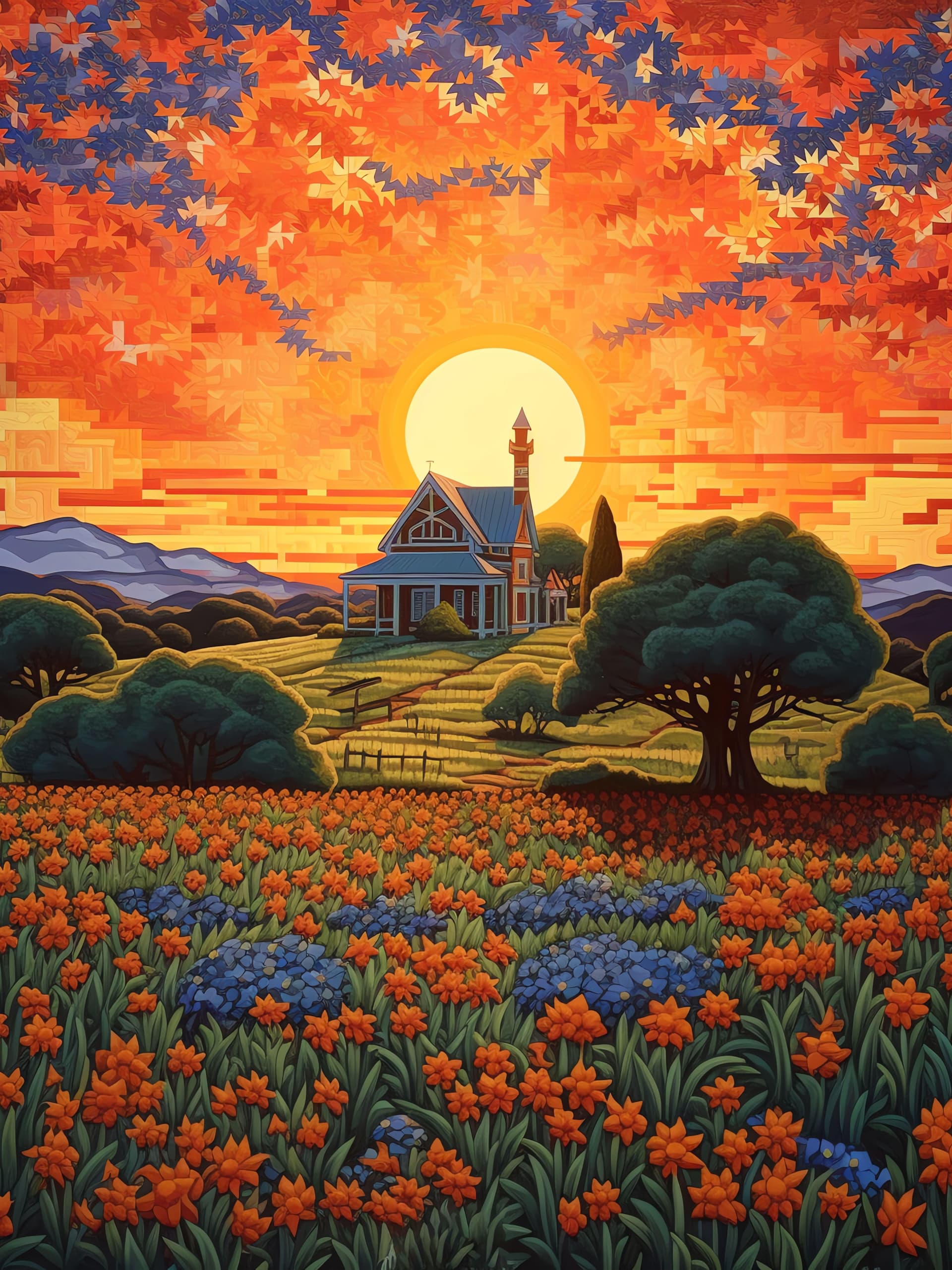 Sunset Church Quilt - Pro phone wallpaper