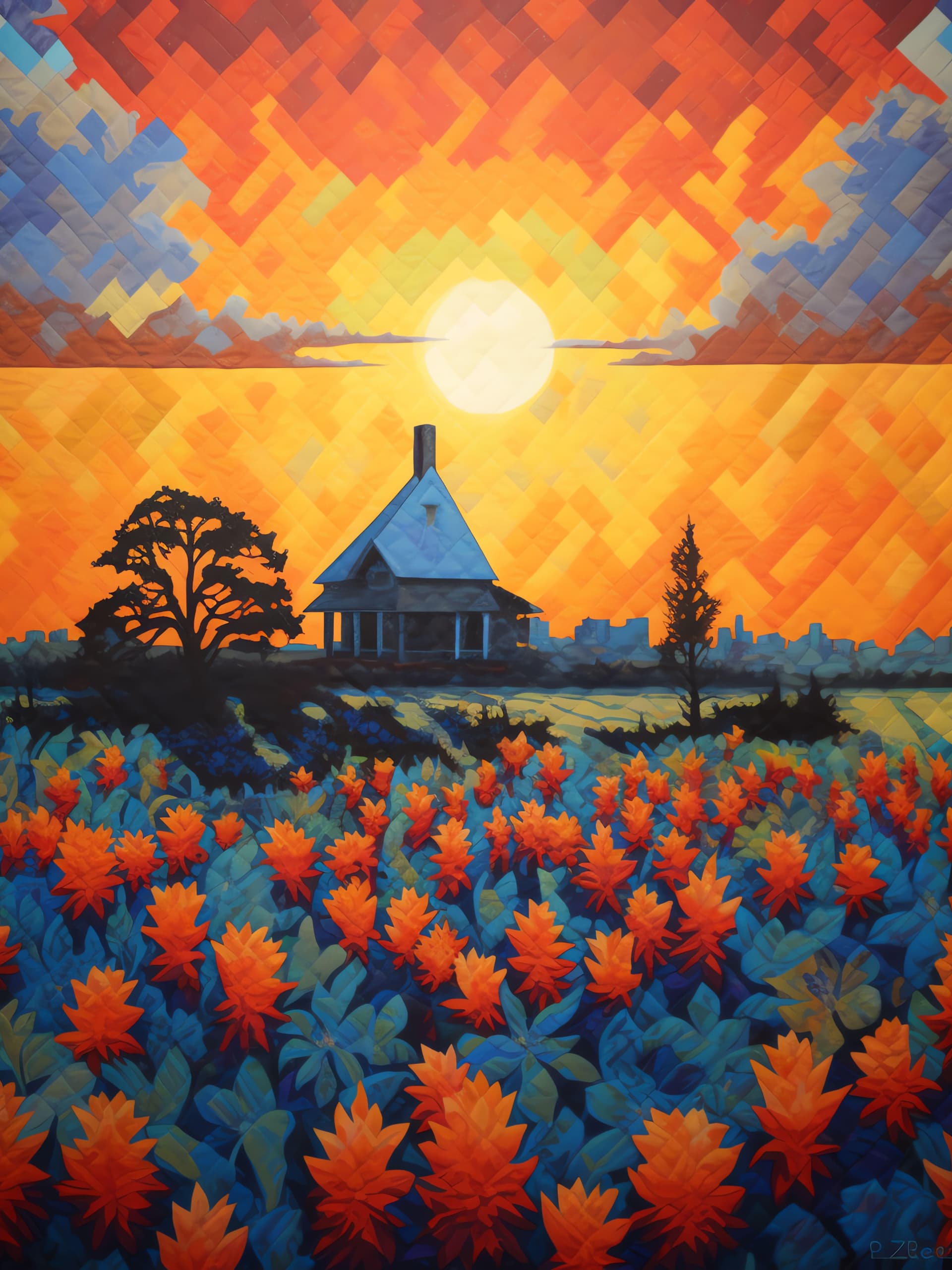 Sunset Farmhouse Field - Pro phone wallpaper