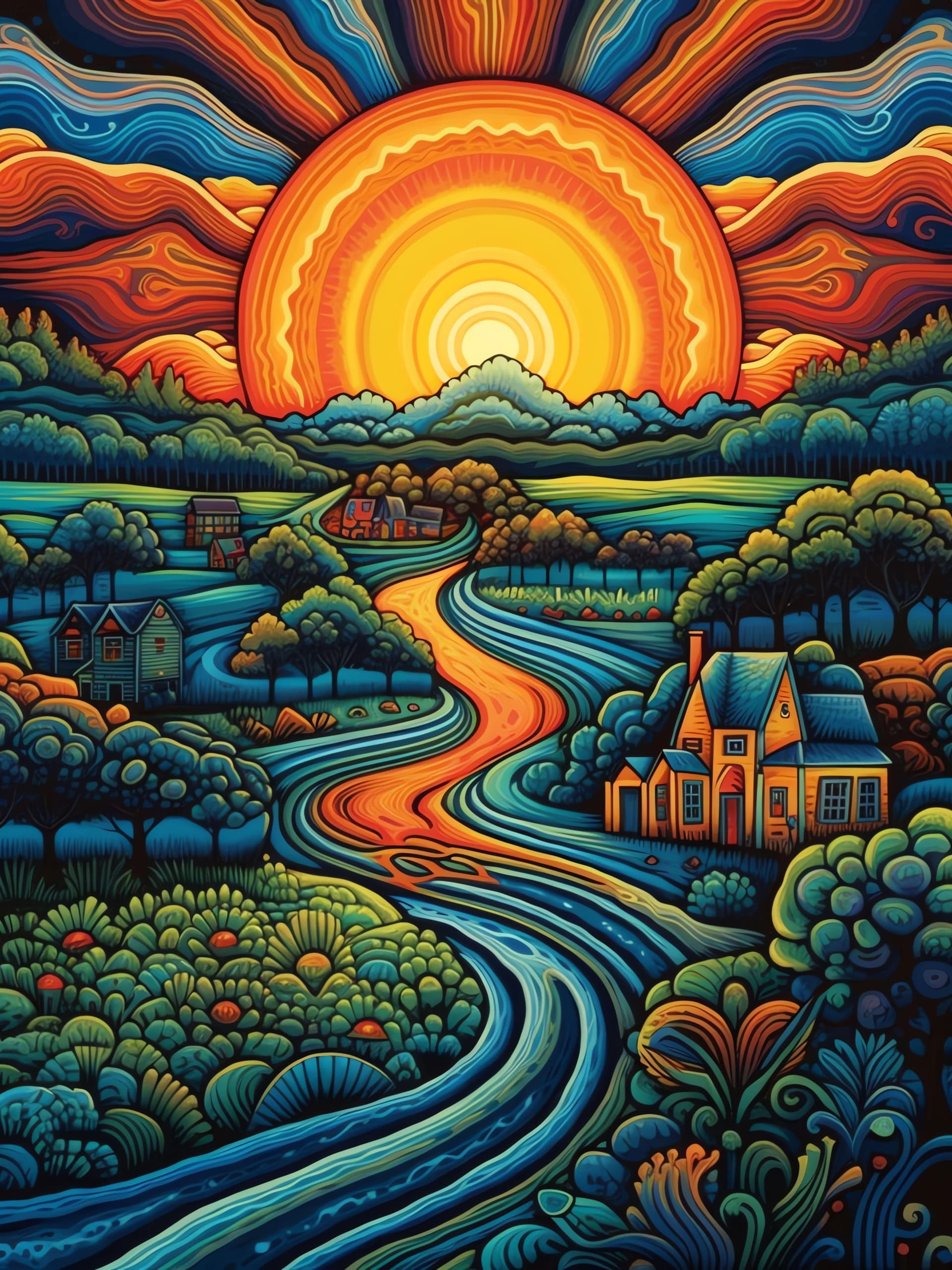 Psychedelic River Scene - Pro phone wallpaper