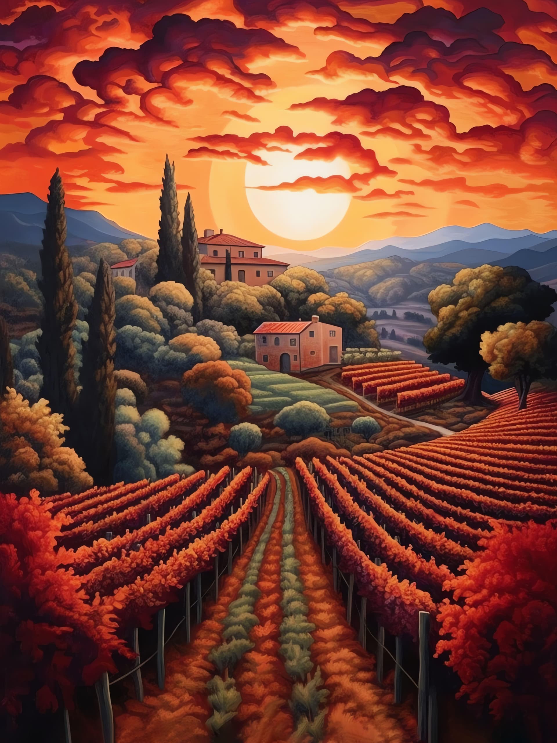 Autumn Vineyard Sunset - Pro phone wallpaper