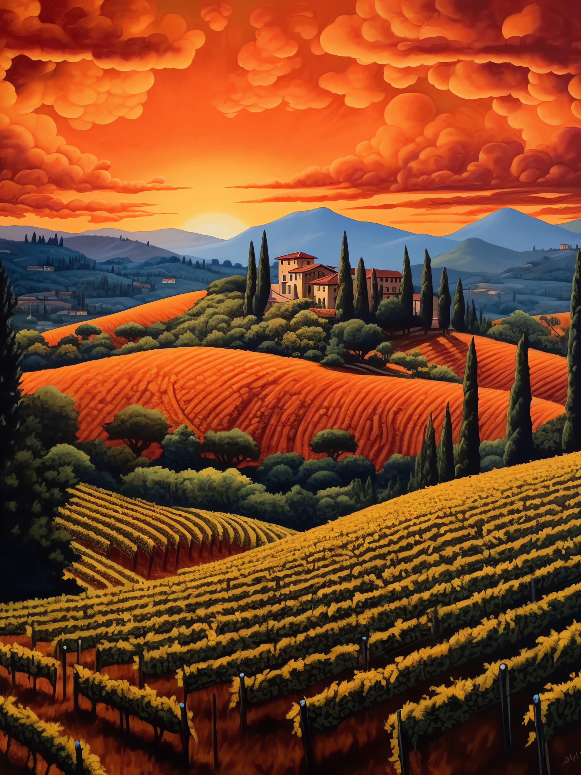 Tuscan Vineyard Sunset - Pro phone wallpaper