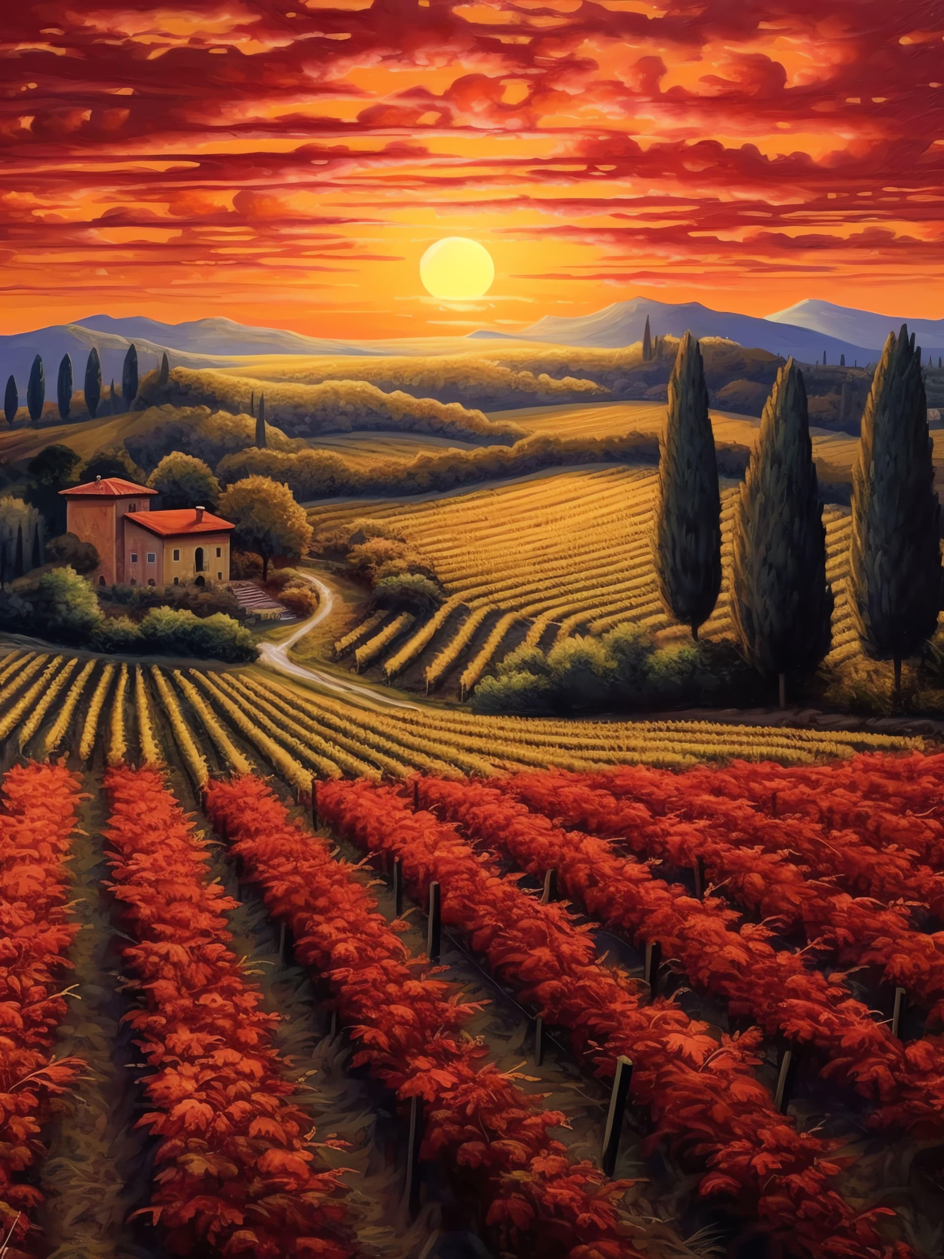 Tuscan Sunset Vineyard - Pro phone wallpaper