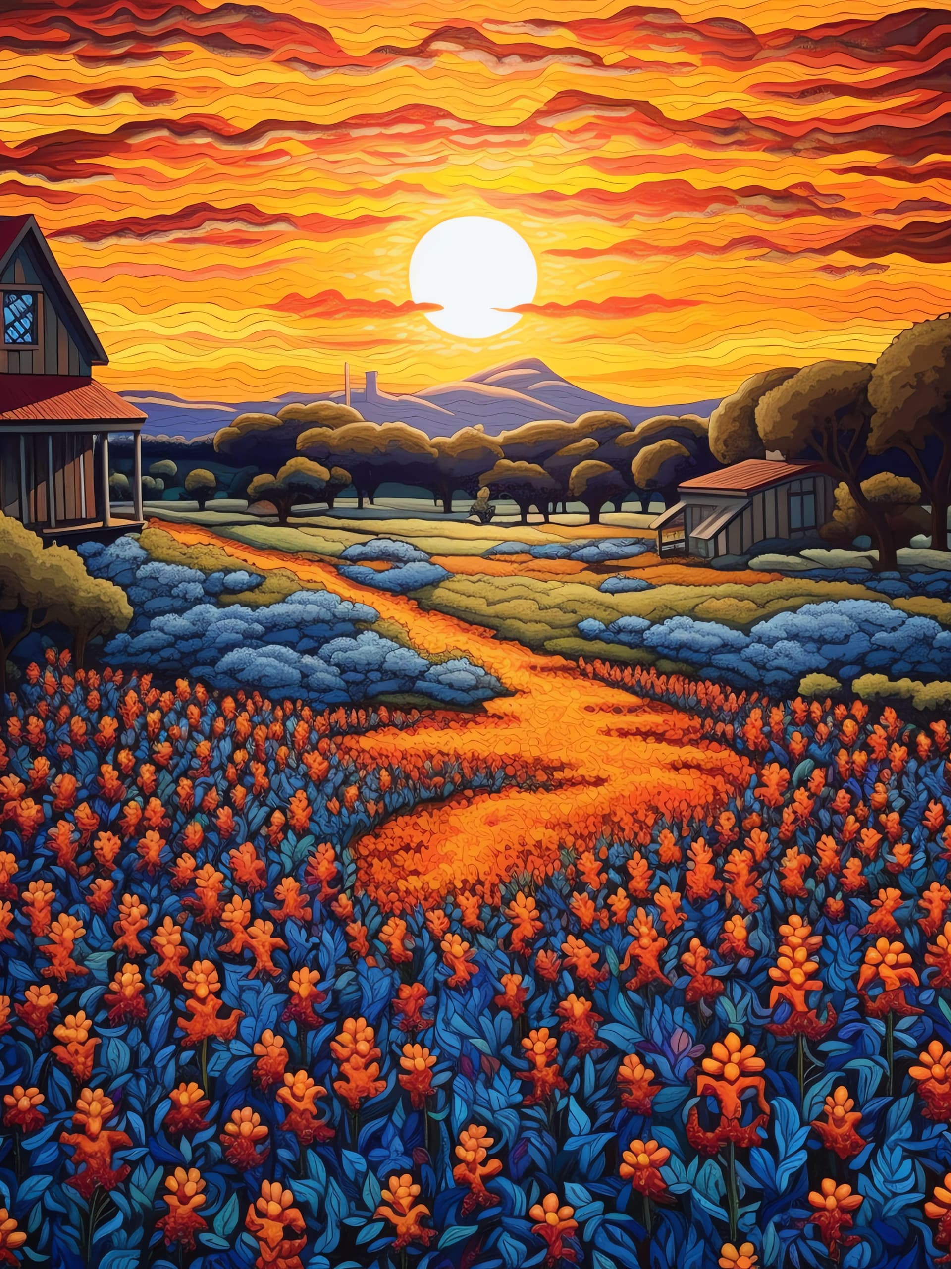 Floral Sunset Field - Pro phone wallpaper
