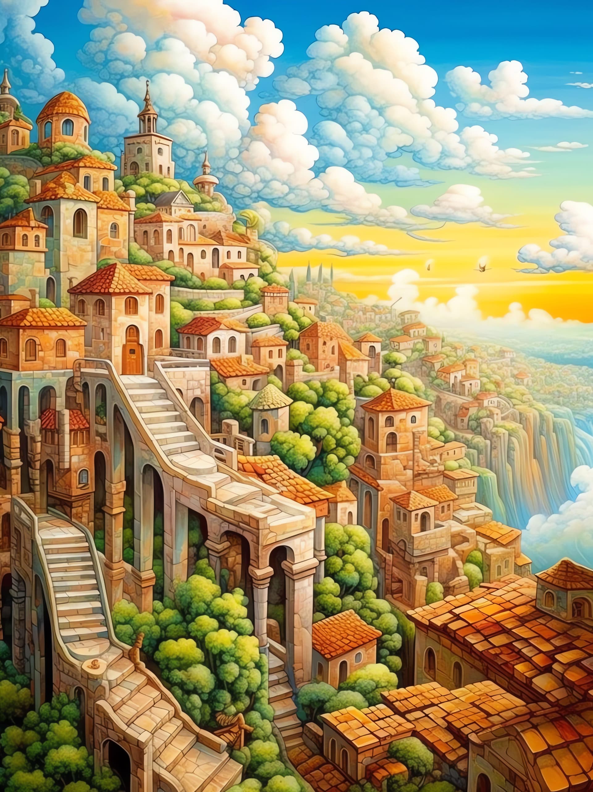 Italian Hillside Village - Pro phone wallpaper