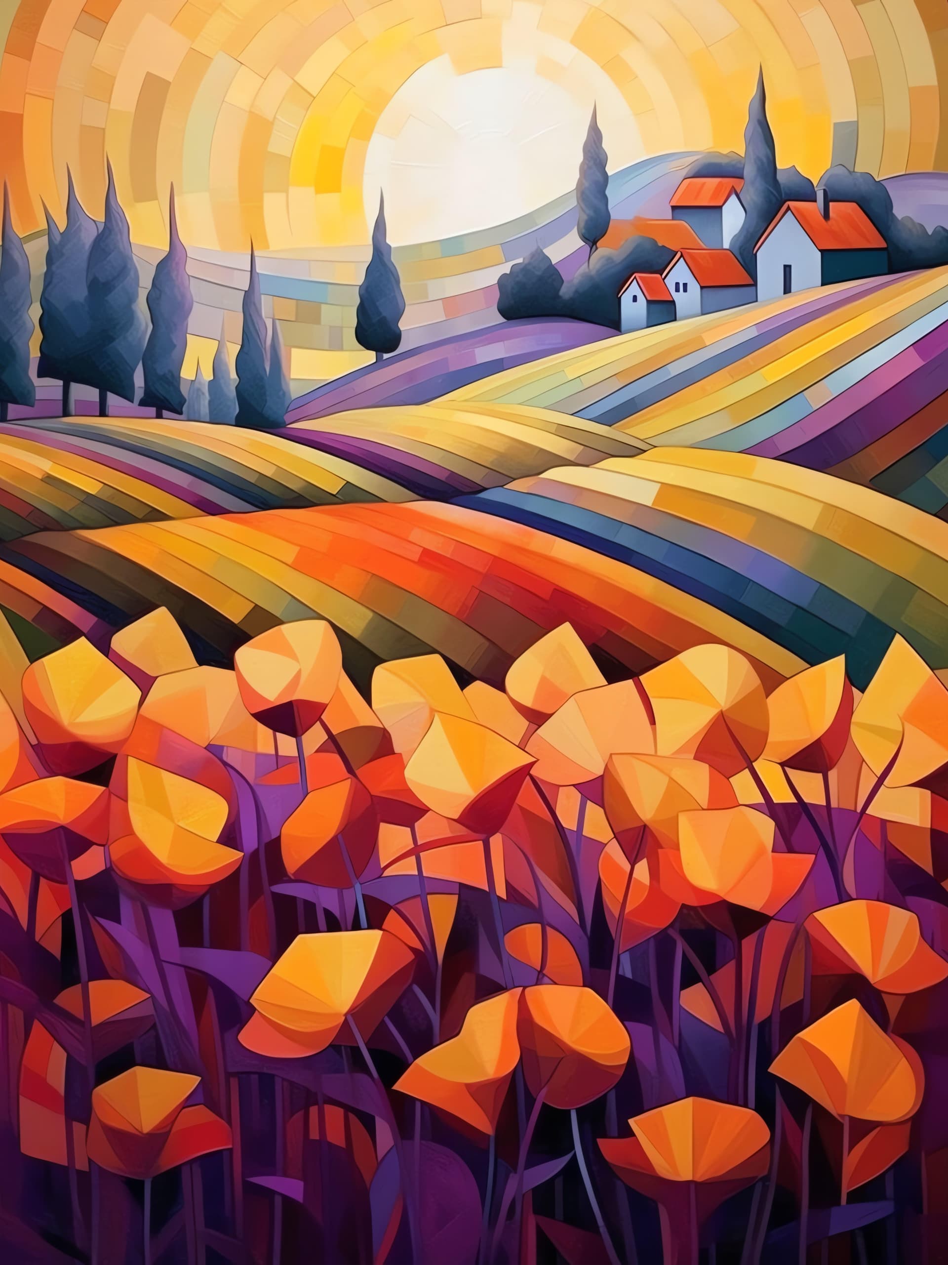 Geometric Poppy Field - Pro phone wallpaper