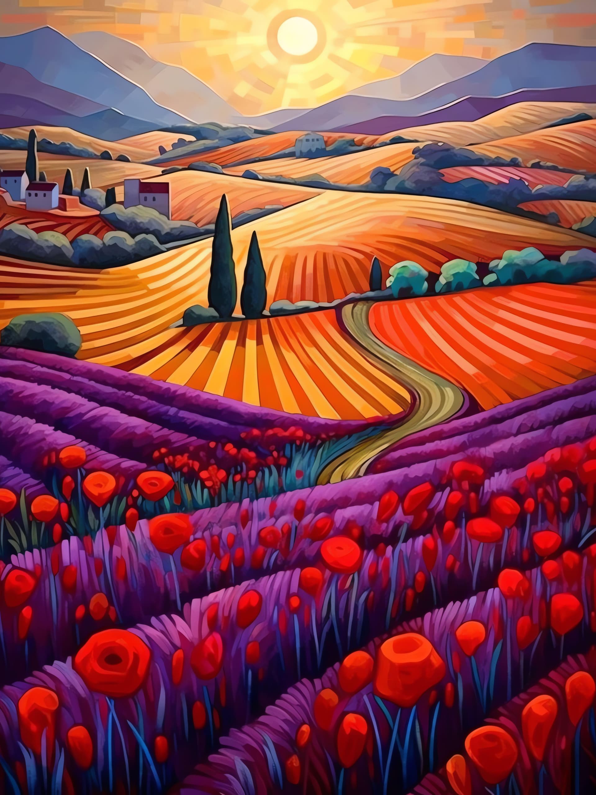 Lavender Field Sunset - Pro phone wallpaper