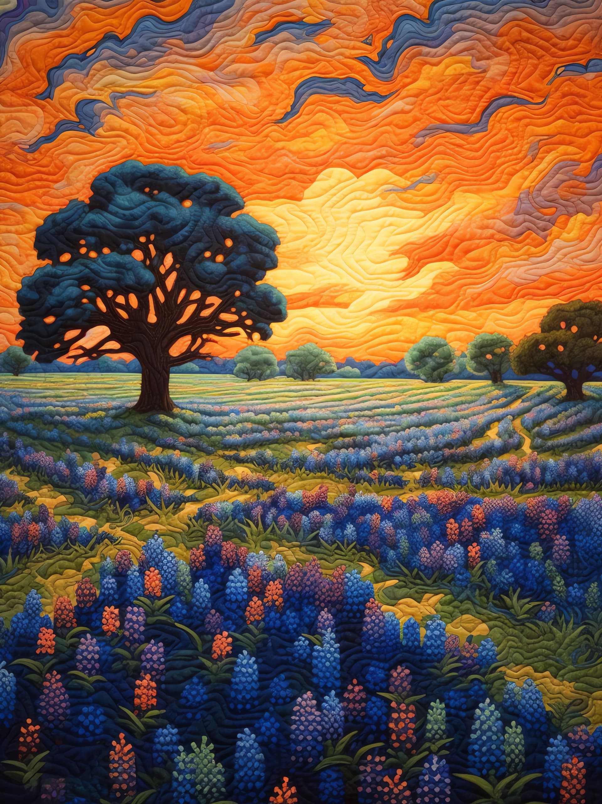 Sunset Meadow Tree - Pro phone wallpaper