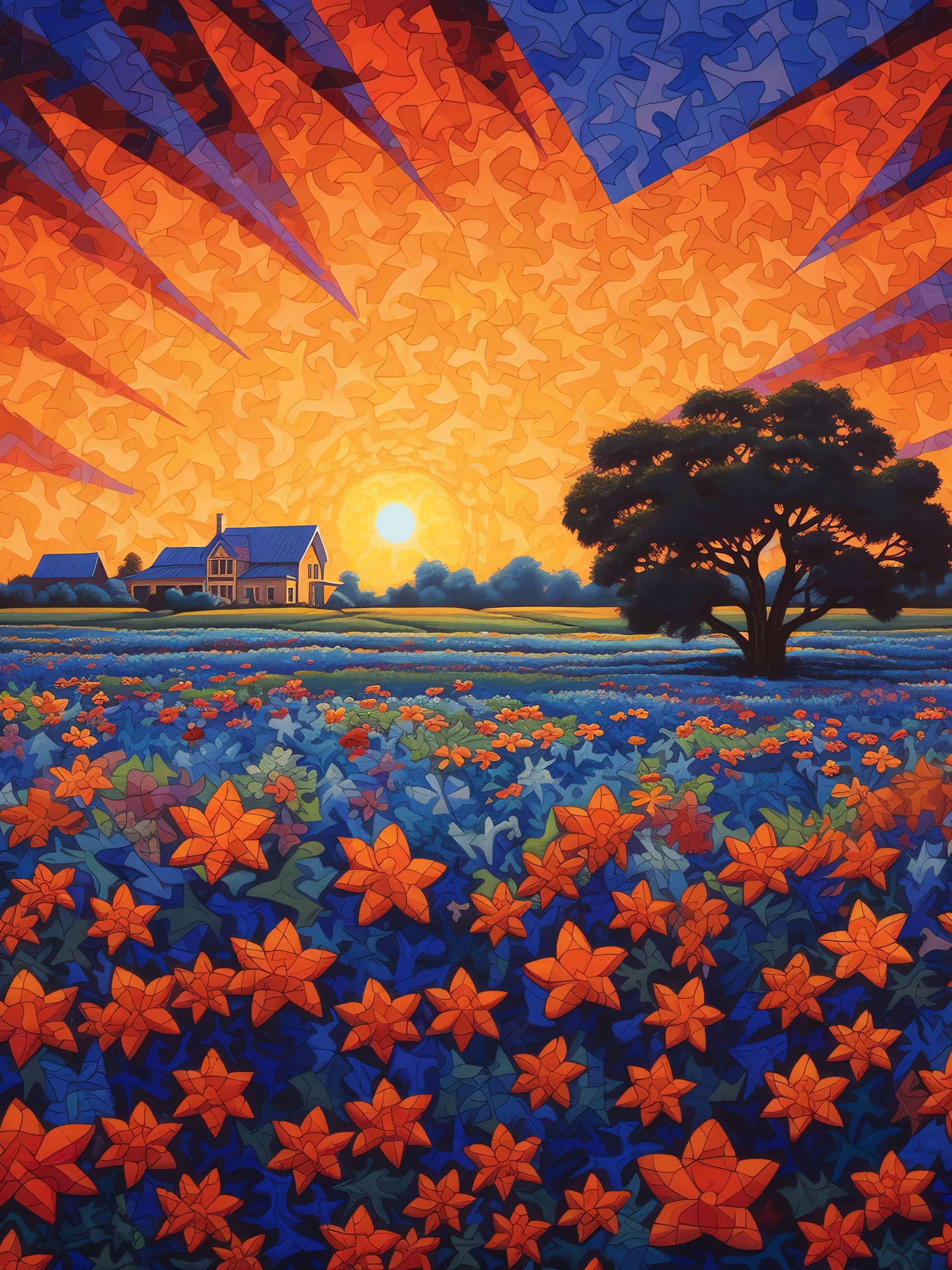 Floral Countryside Sunset - Pro phone wallpaper