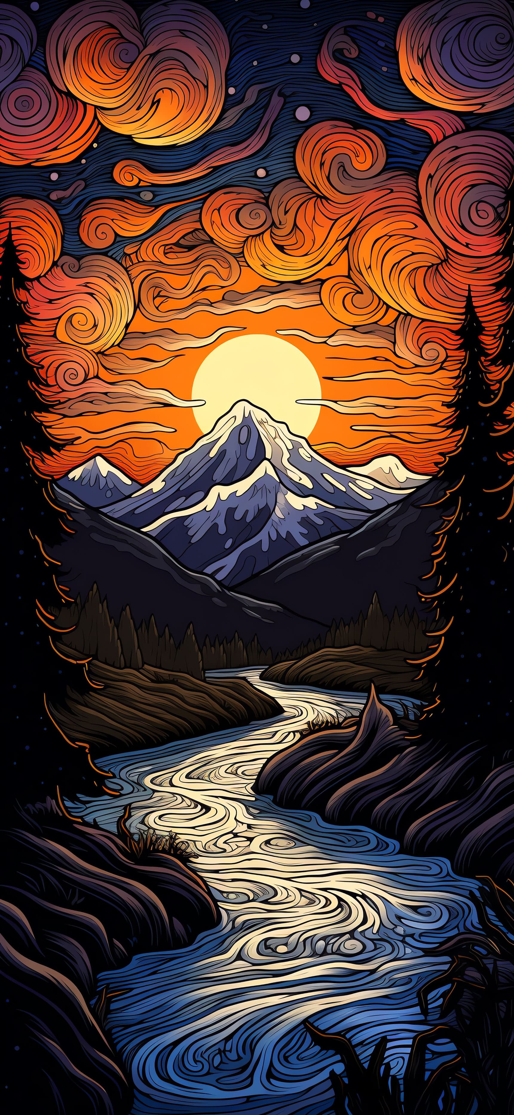 Mountain River Sunset - Pro phone wallpaper