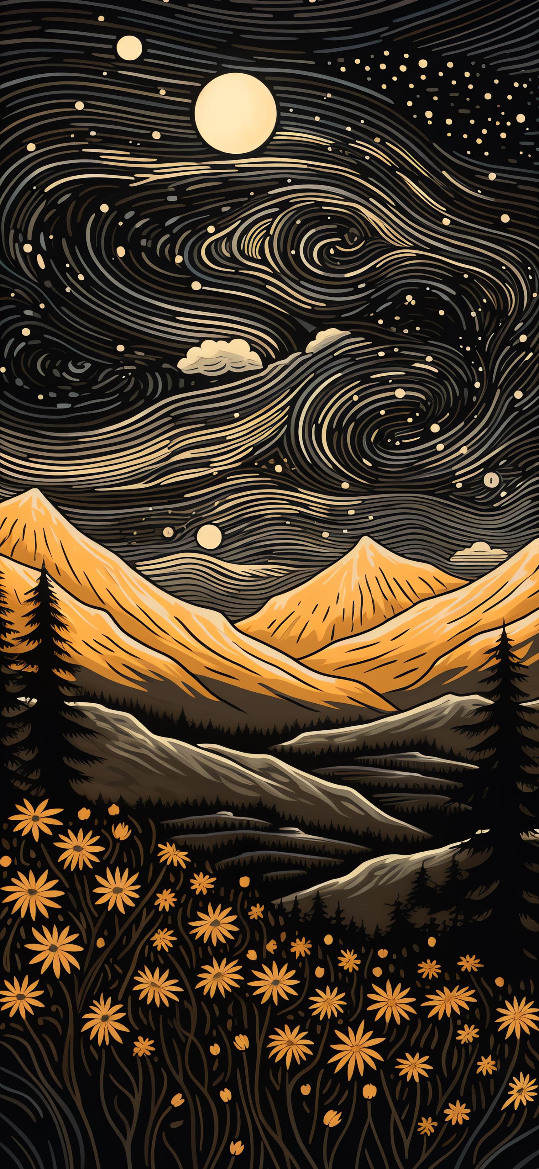 Starry Mountain Night - Pro phone wallpaper