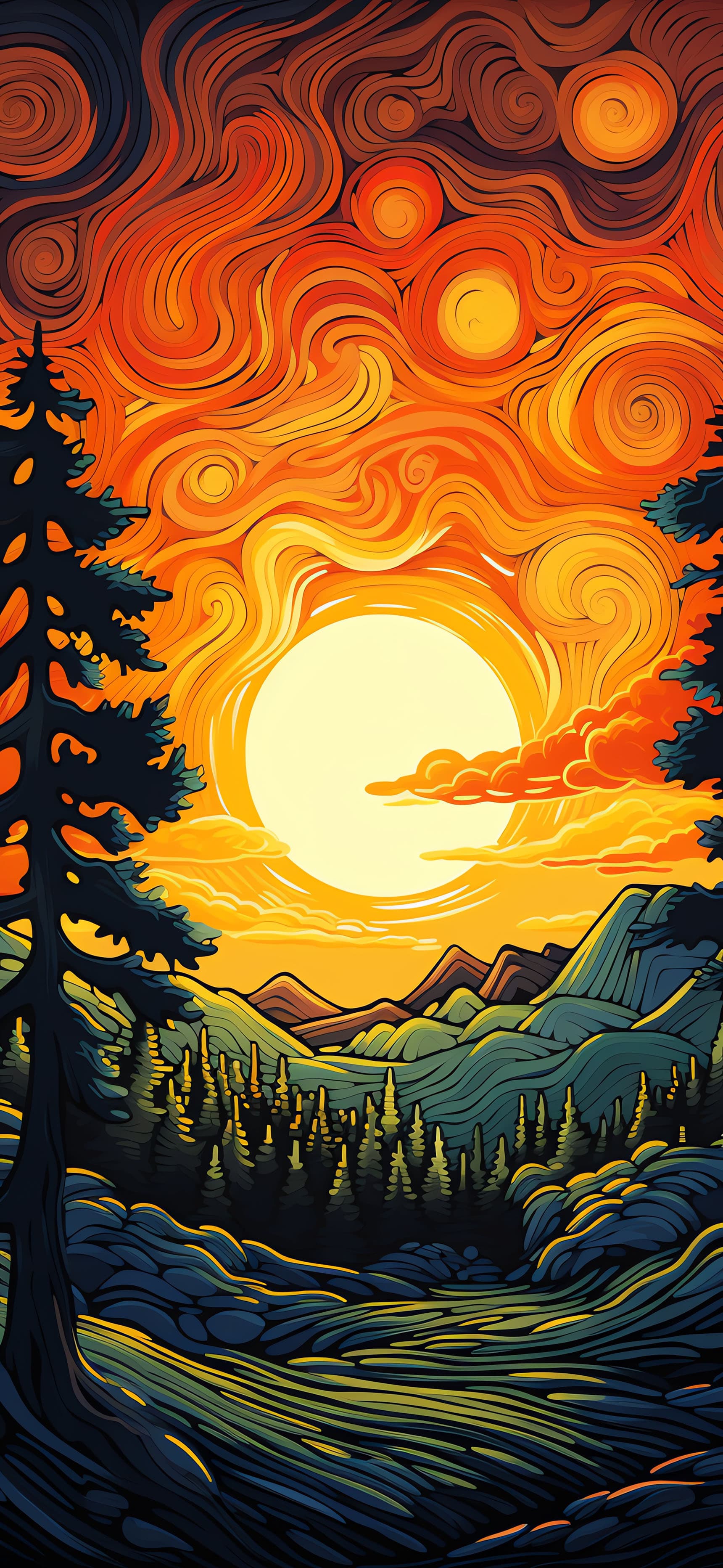 Fiery Sky Landscape - Pro phone wallpaper