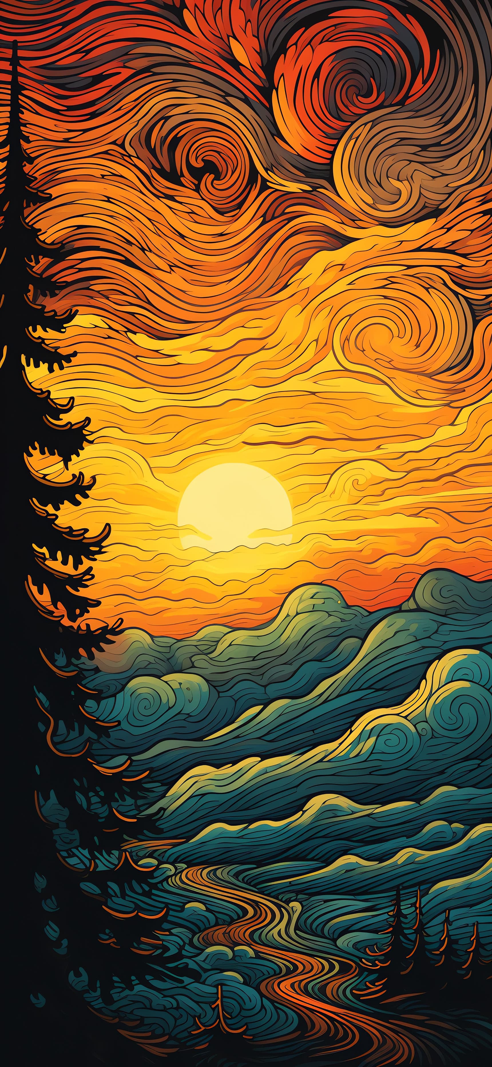 Swirling Sunset Sky - Pro phone wallpaper