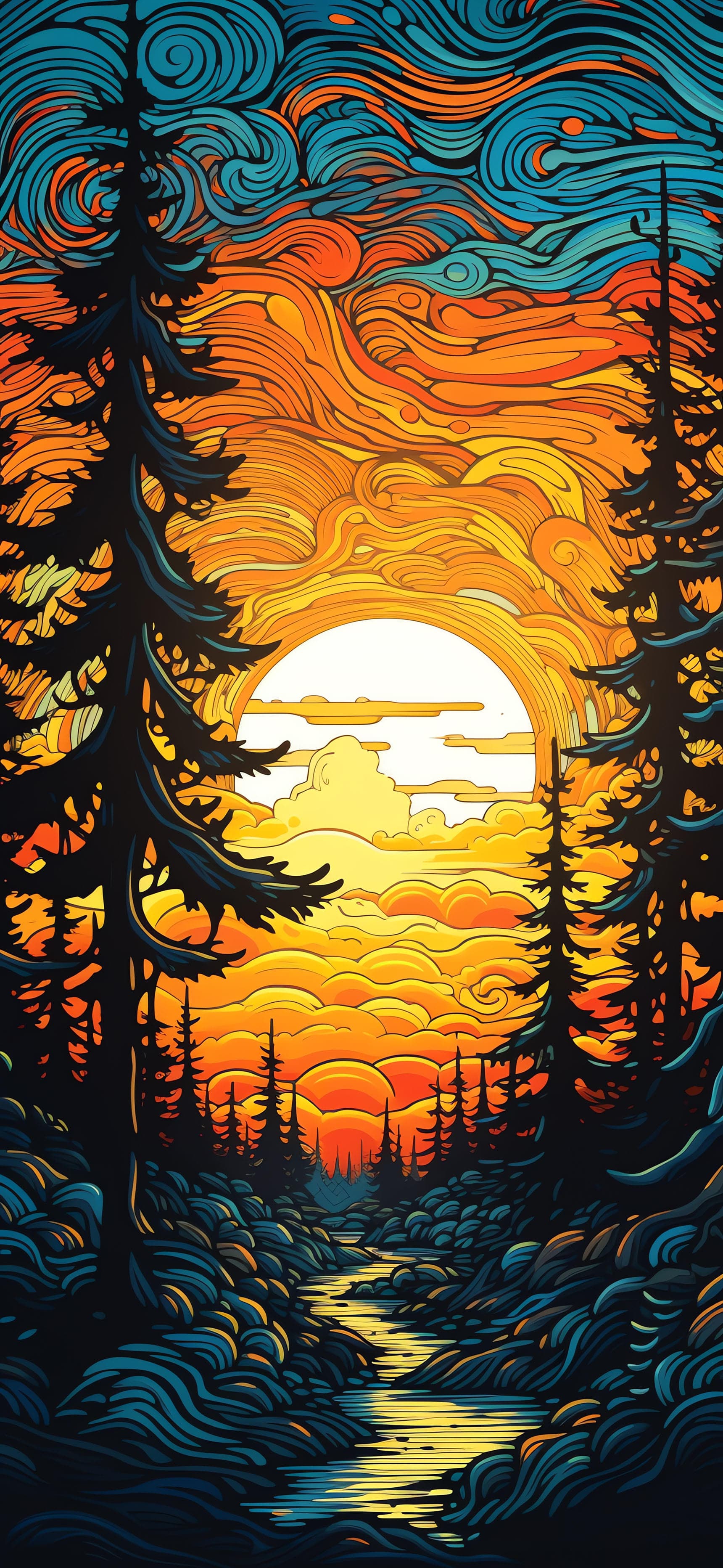 Forest Sunset Stream - Pro phone wallpaper