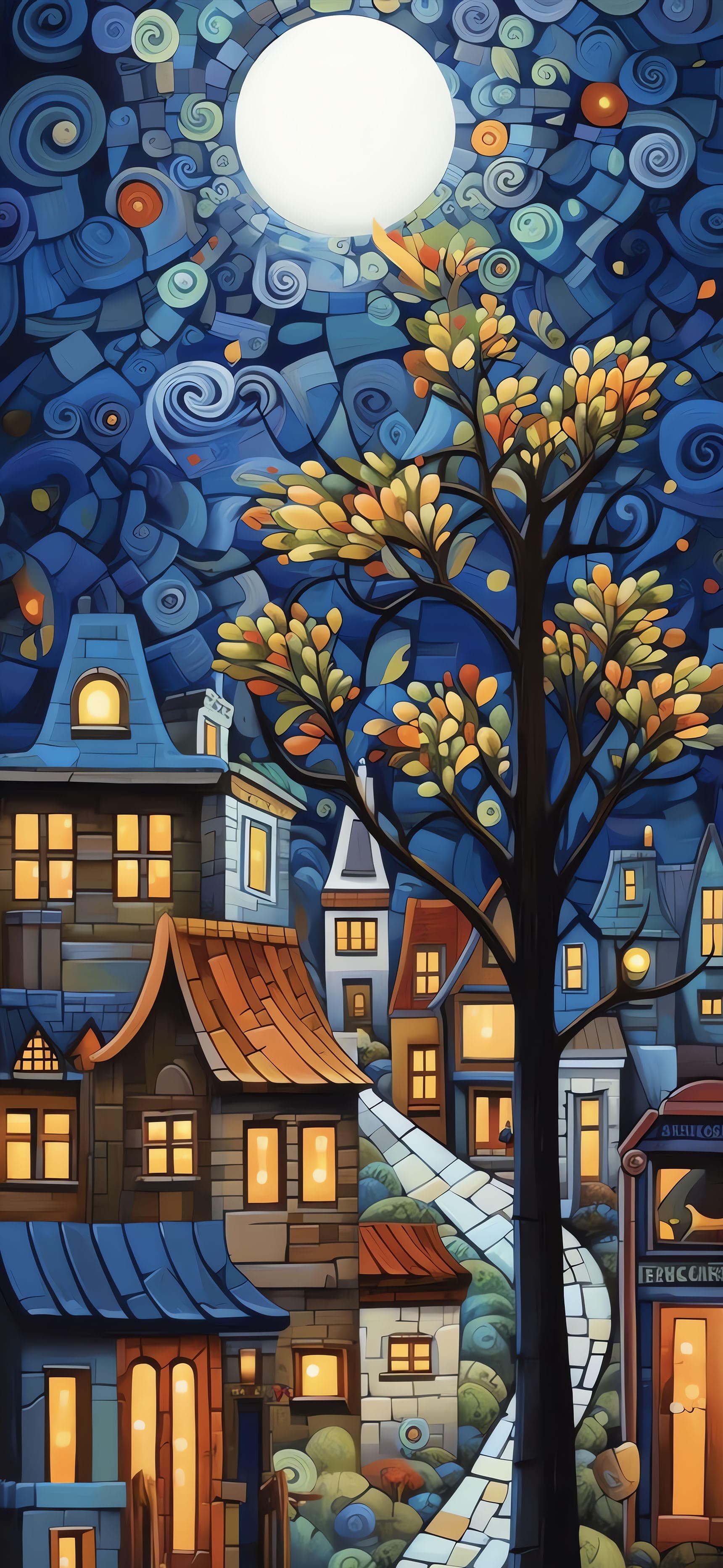 Moonlit Town Scene - Pro phone wallpaper