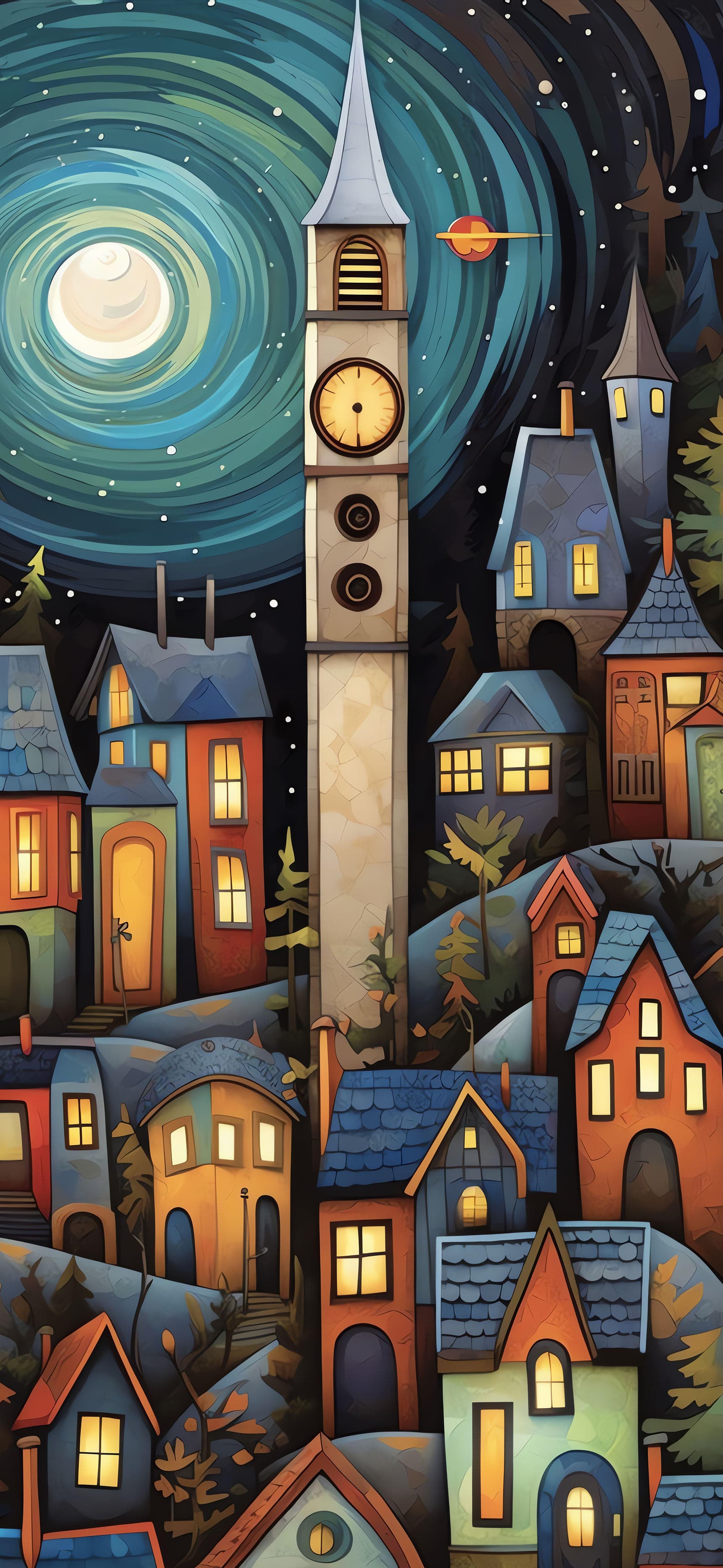 Whimsical Town Night - Pro phone wallpaper