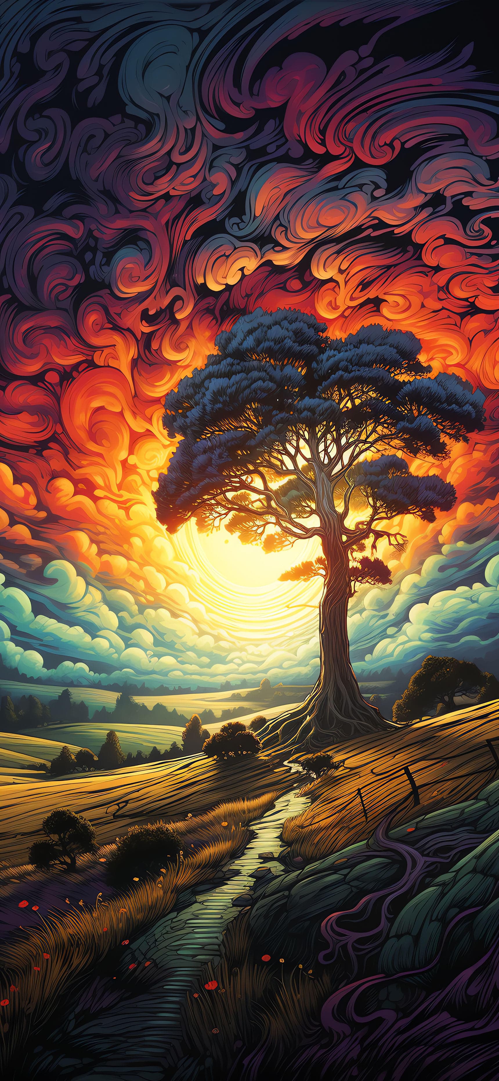 Sunrise Tree Art - Pro phone wallpaper