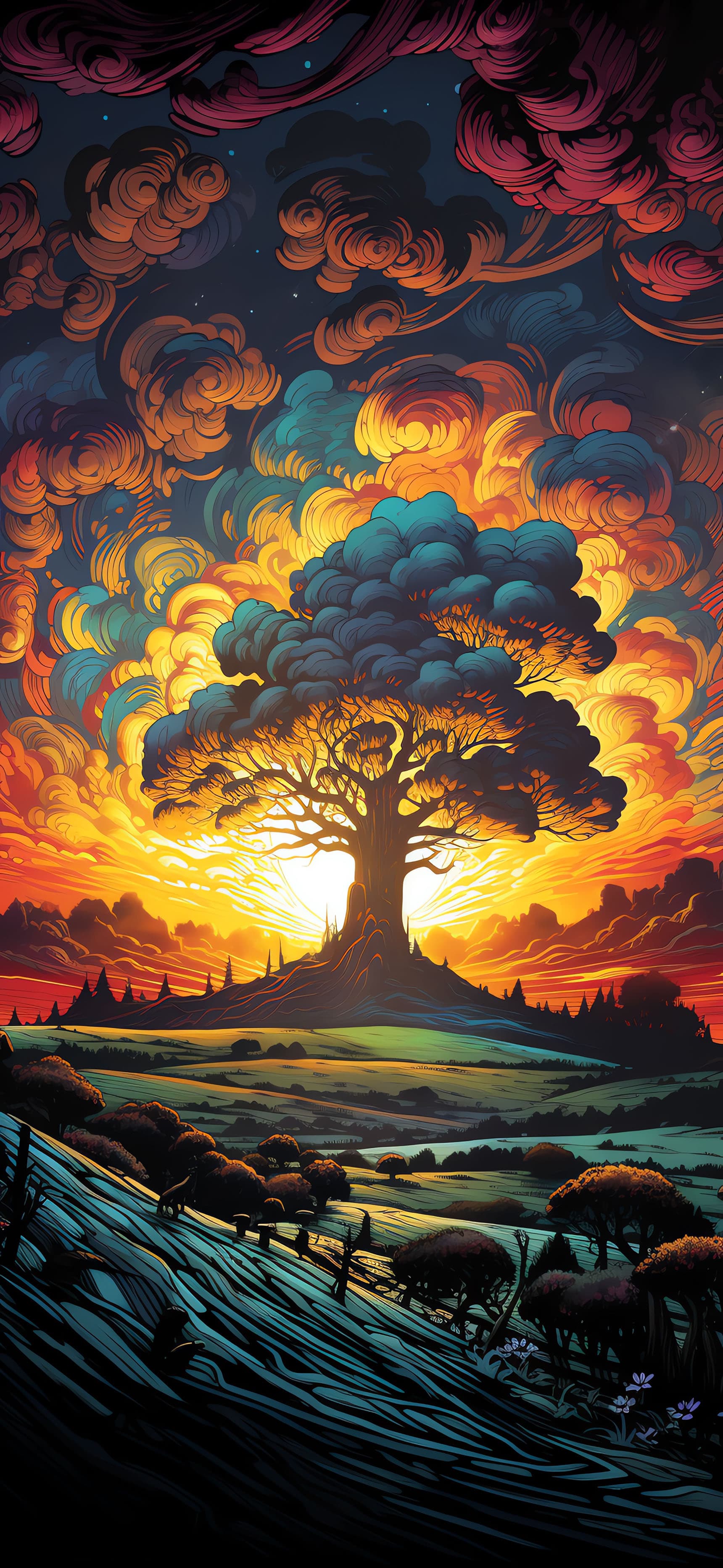 Dramatic Sunset Tree - Pro phone wallpaper