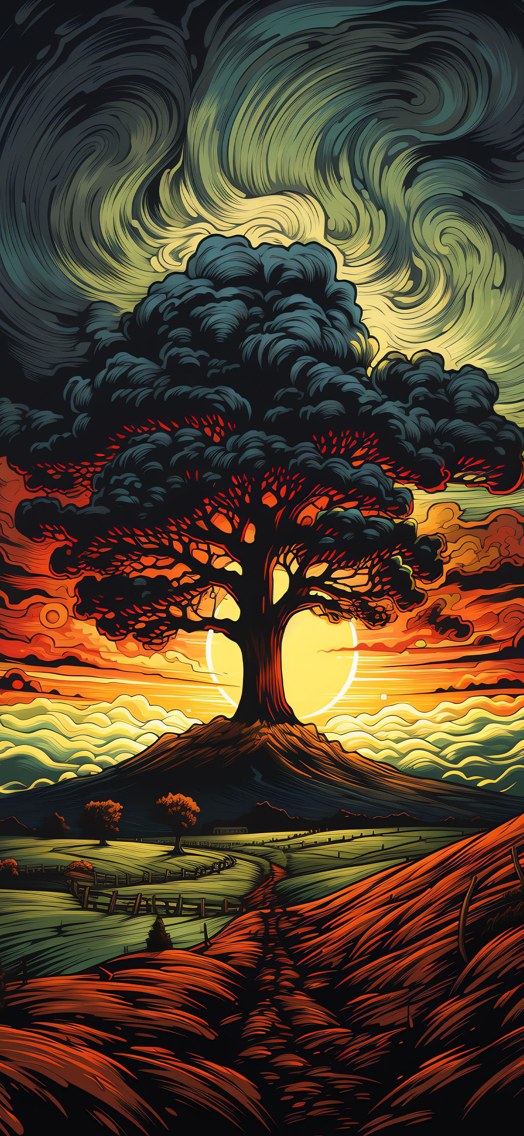 Ethereal Tree Sunset - Pro phone wallpaper