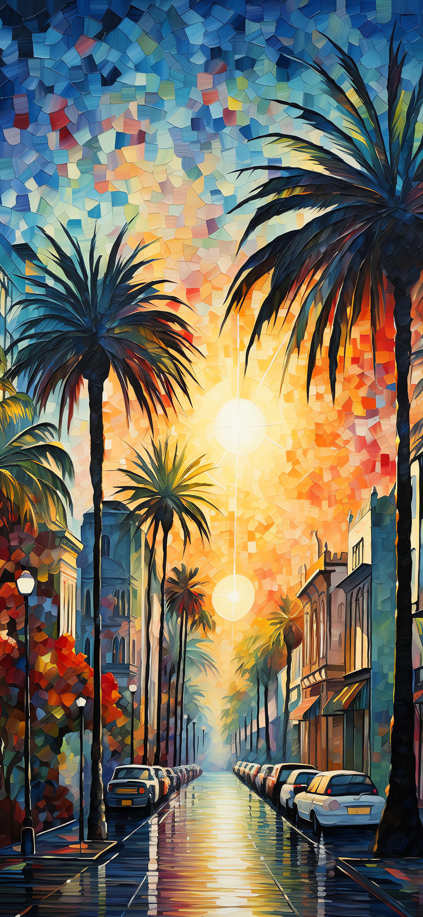 Palm Mosaic Sunset - Pro phone wallpaper