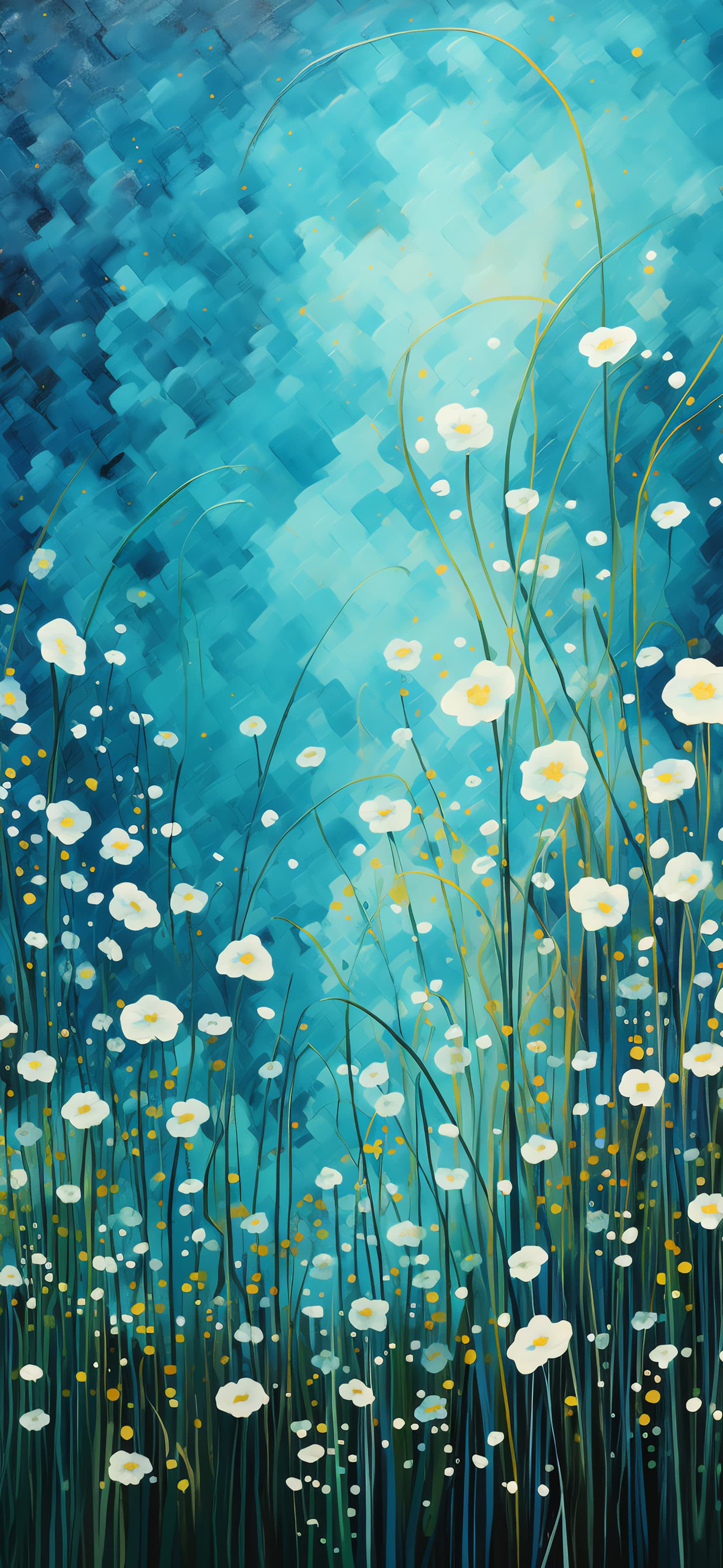 Teal Floral Field - Pro phone wallpaper