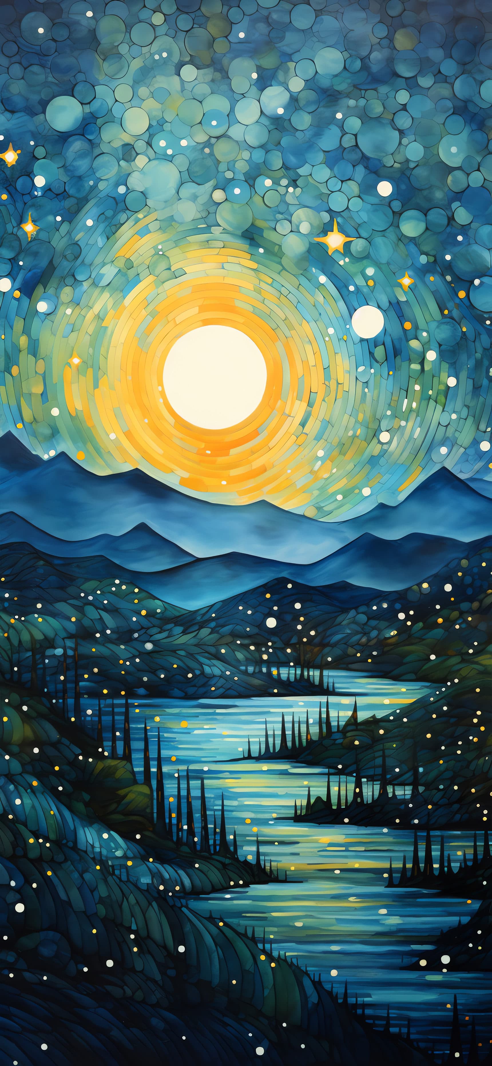 Moonlit Mountain River - Pro phone wallpaper